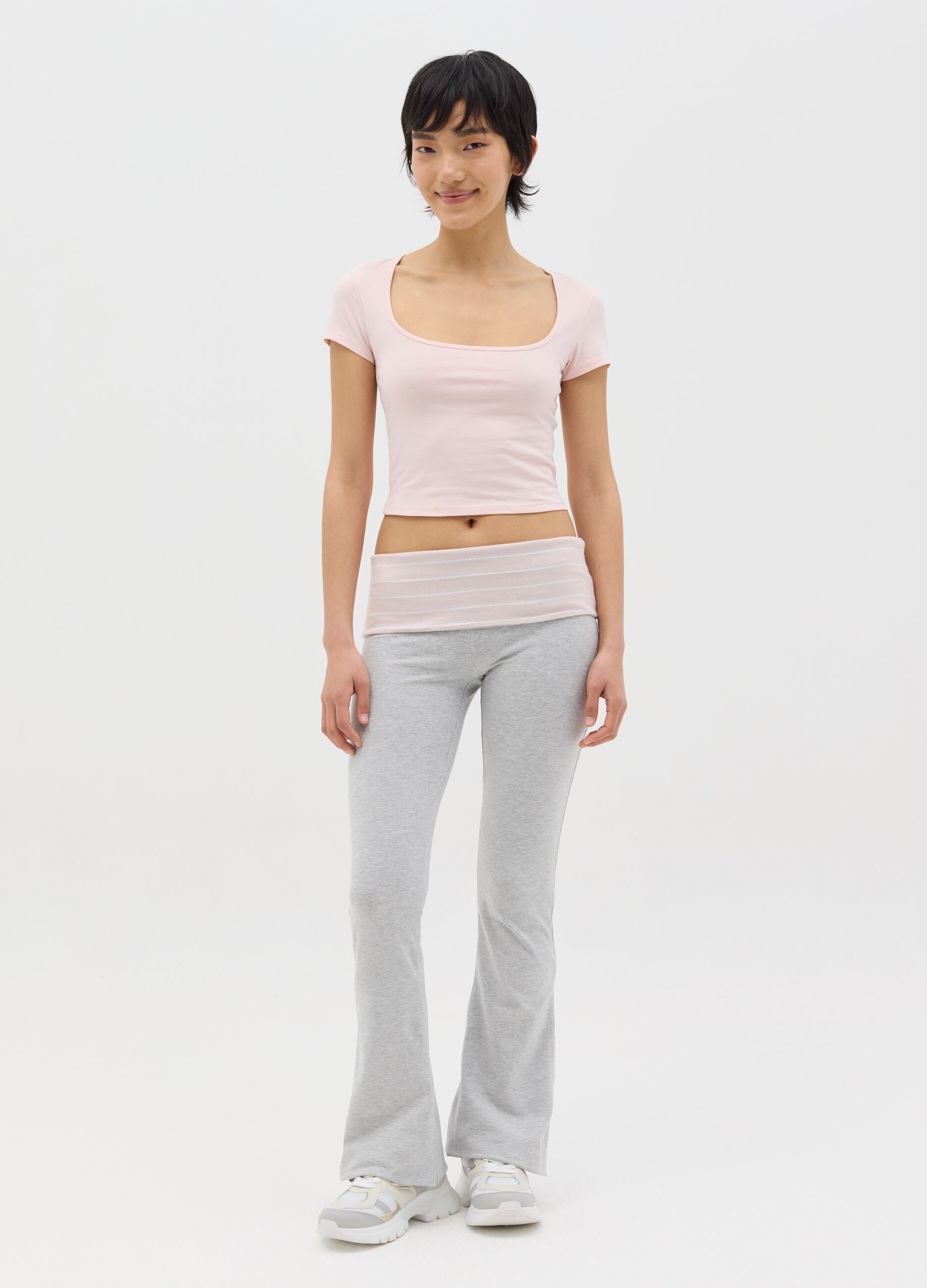 Pink T-shirt with square neckline