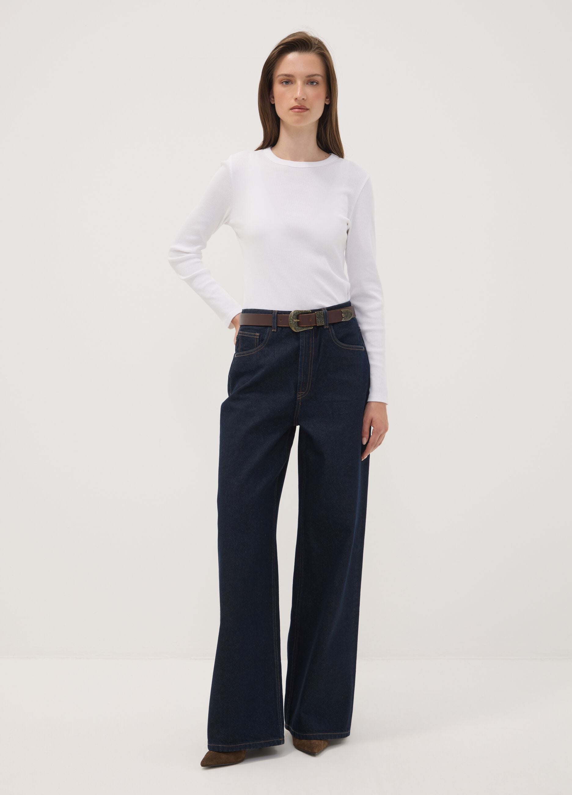 Blue wide-leg jeans in pure cotton