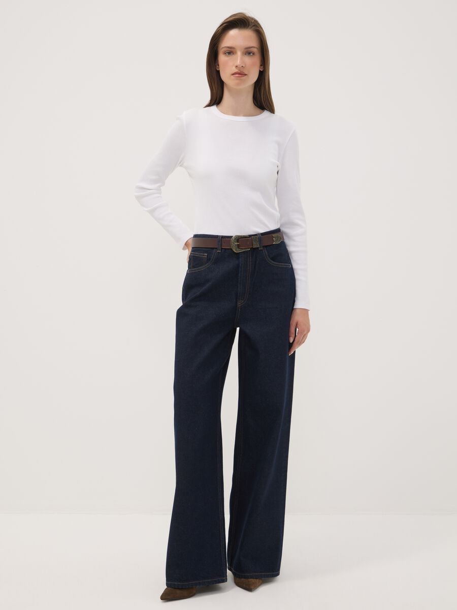 Blue wide-leg jeans in pure cotton_0