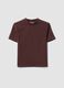 Brown fitted stretch-cotton T-shirt with raised neckline_4