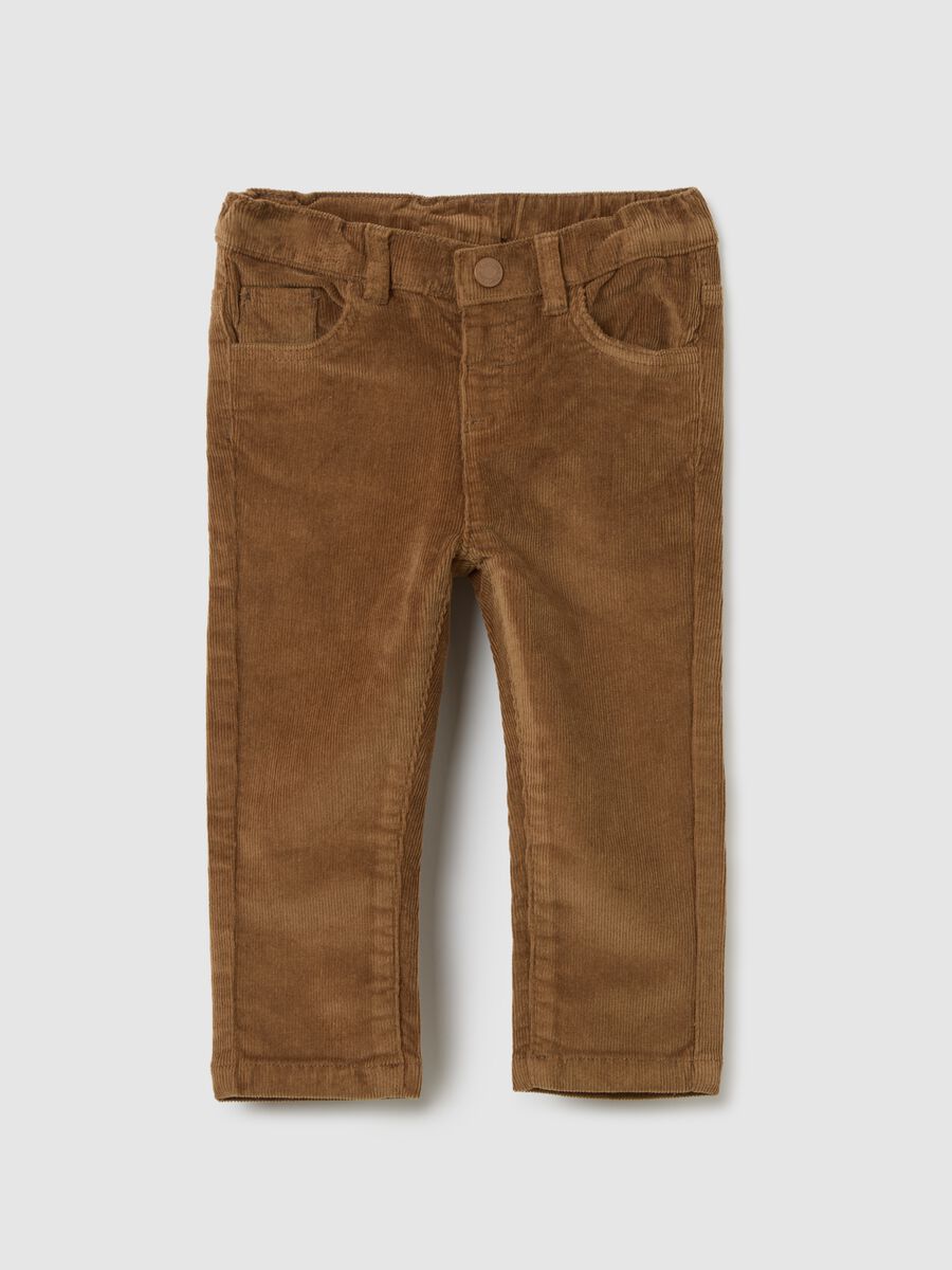 Pantaloni da bambino in cotone e velluto marroni_0