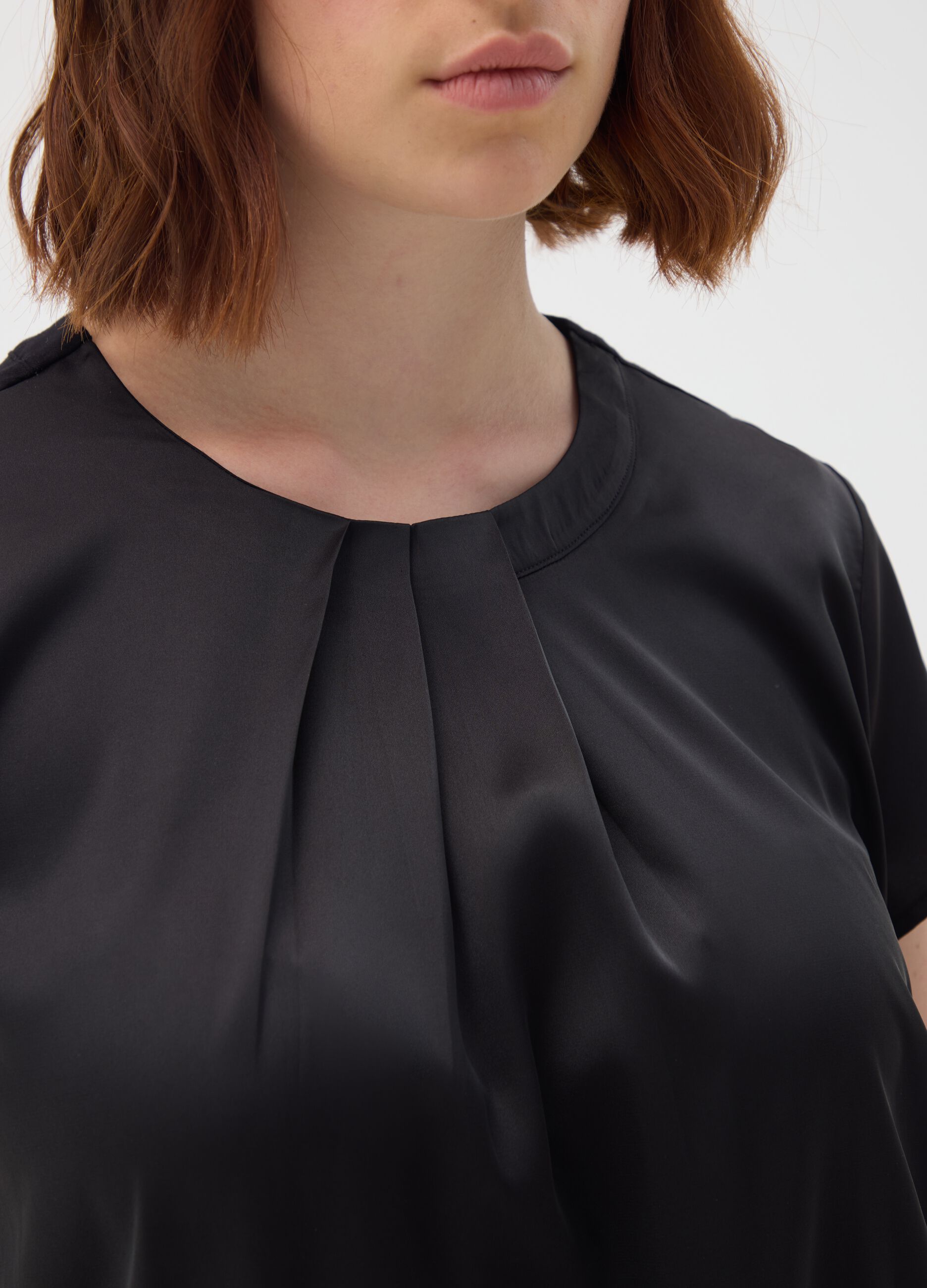 Black regular fit top with pleat