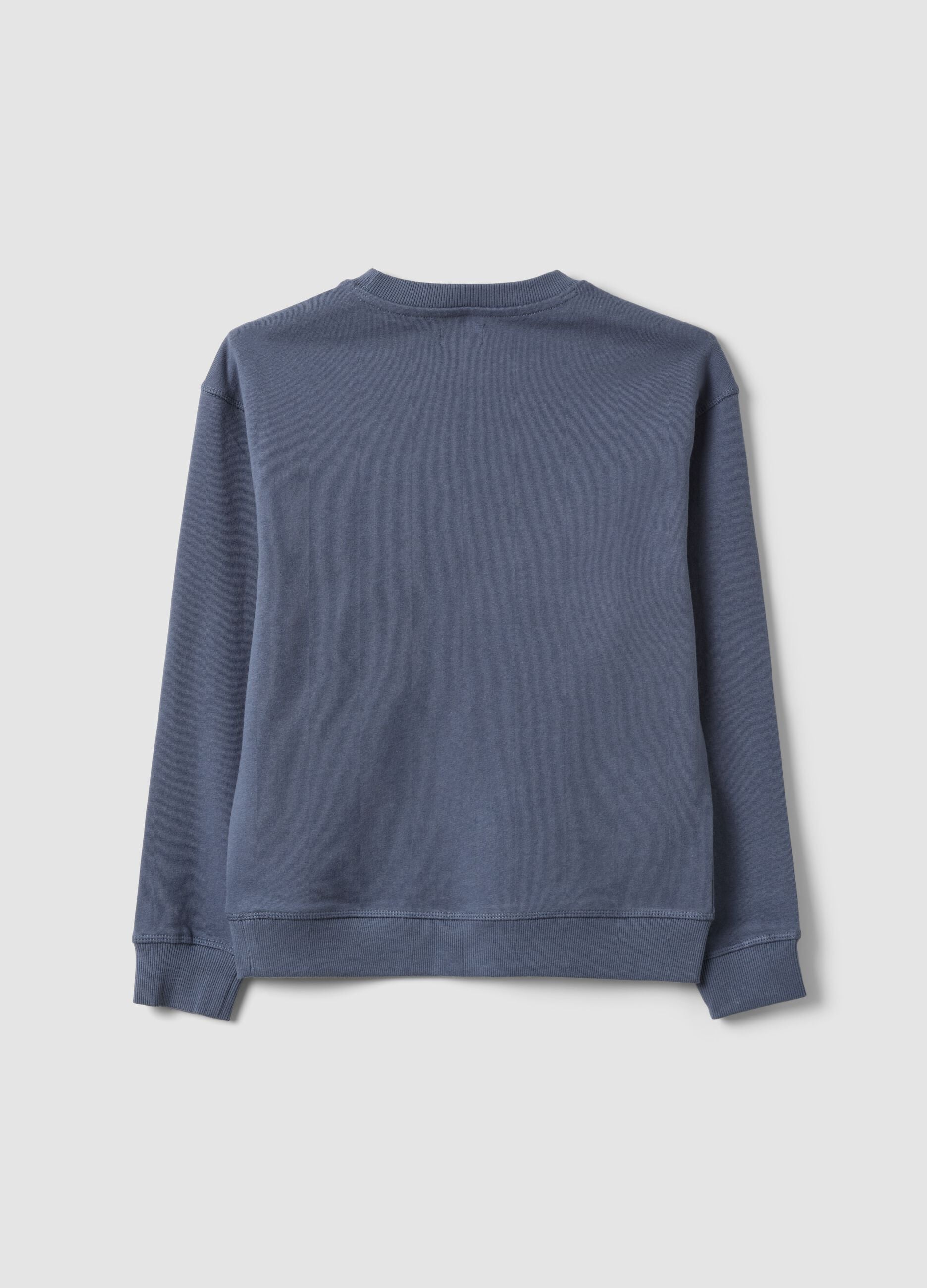 Grey pure cotton sweatshirt with front print for boys, relaxed fit