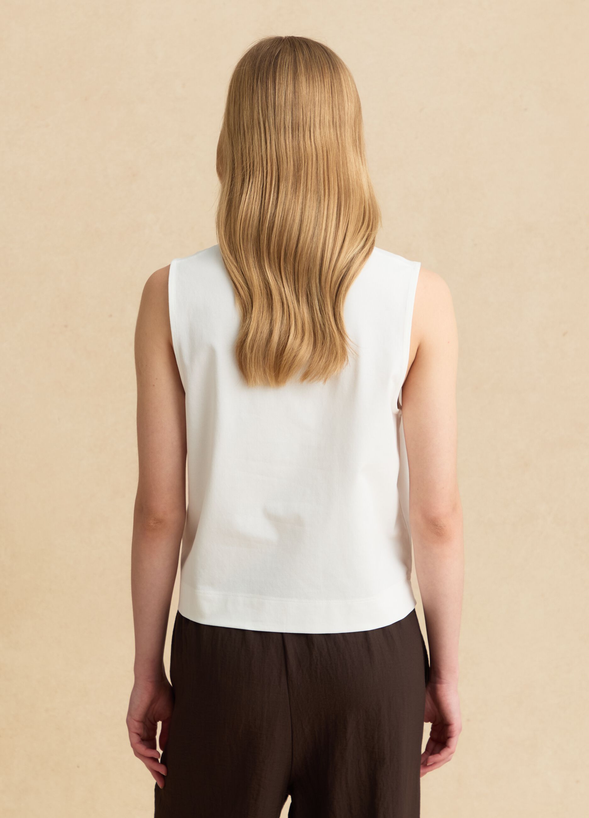 White cotton-blend tank top