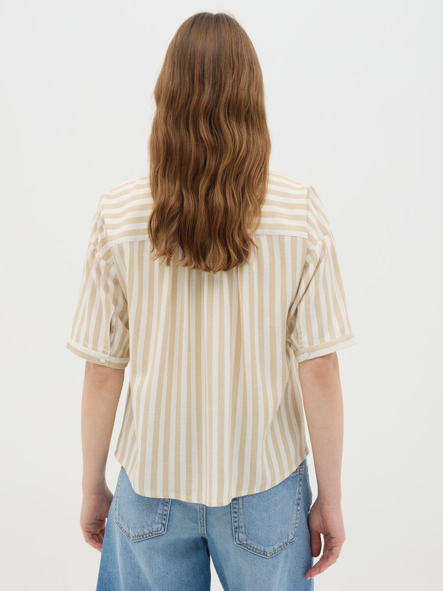 Beige and white striped linen and viscose shirt_3