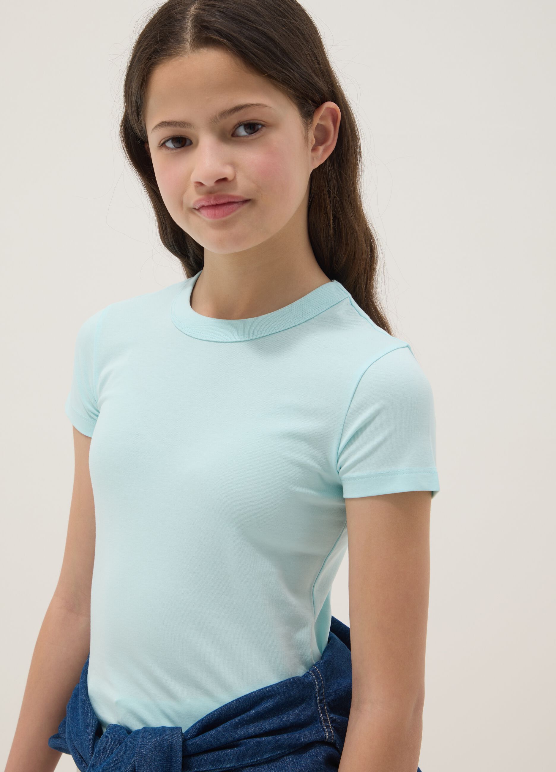 T-shirt in cotone elasticizzato azzurra da ragazza regular fit