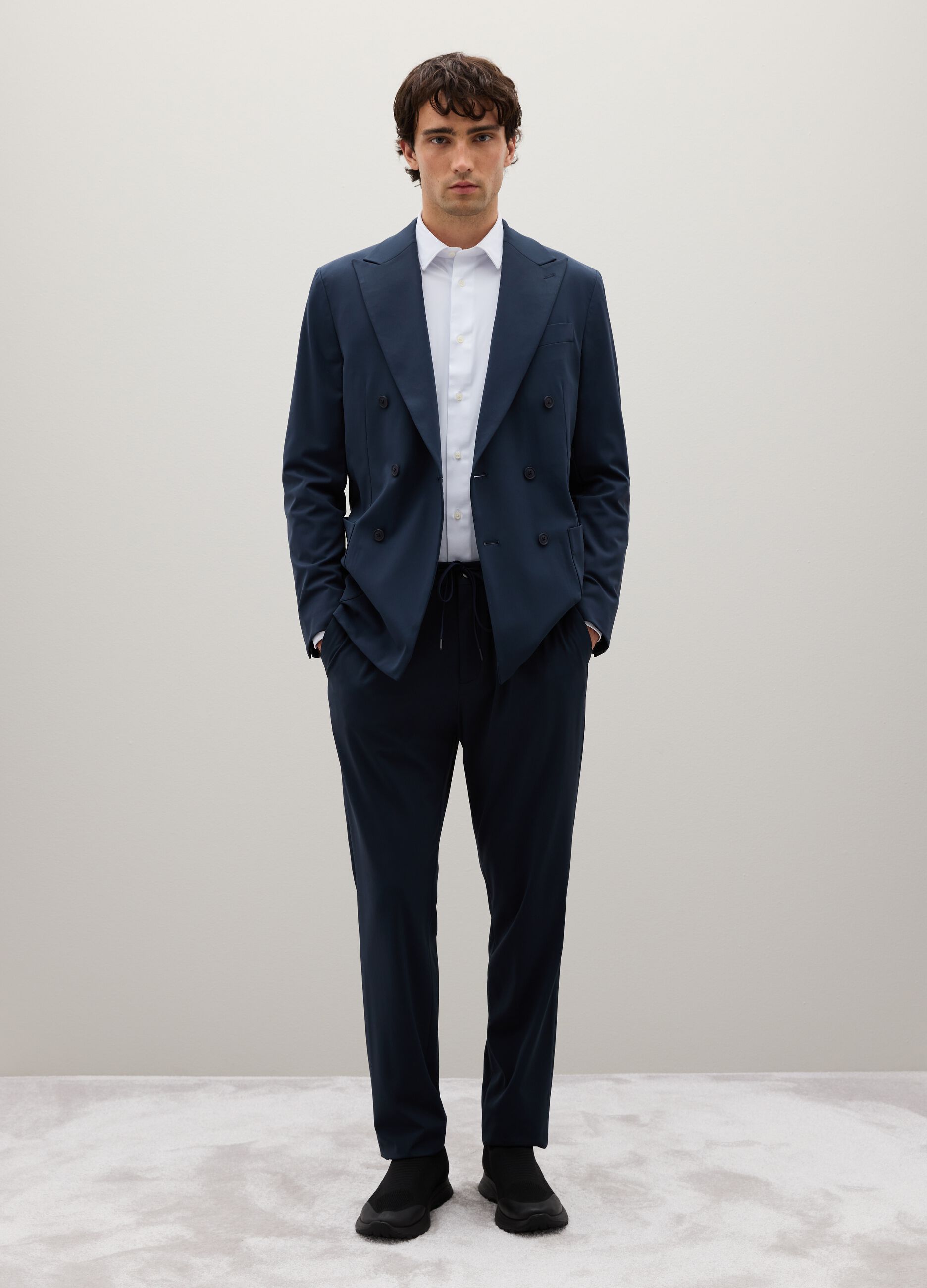 Blue Stretch Fabric Slim Fit Blazer