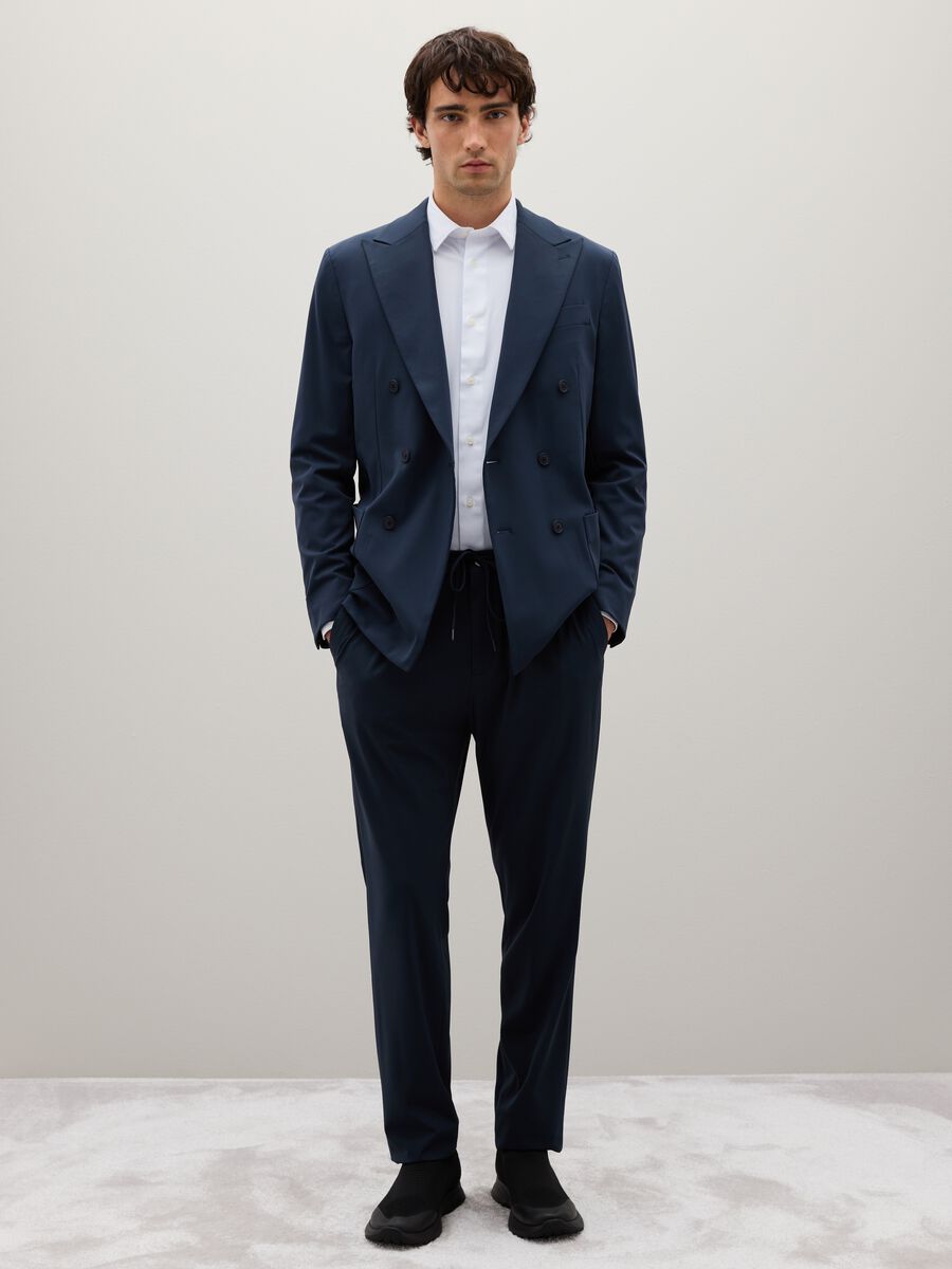 Blue Stretch Fabric Slim Fit Blazer_2