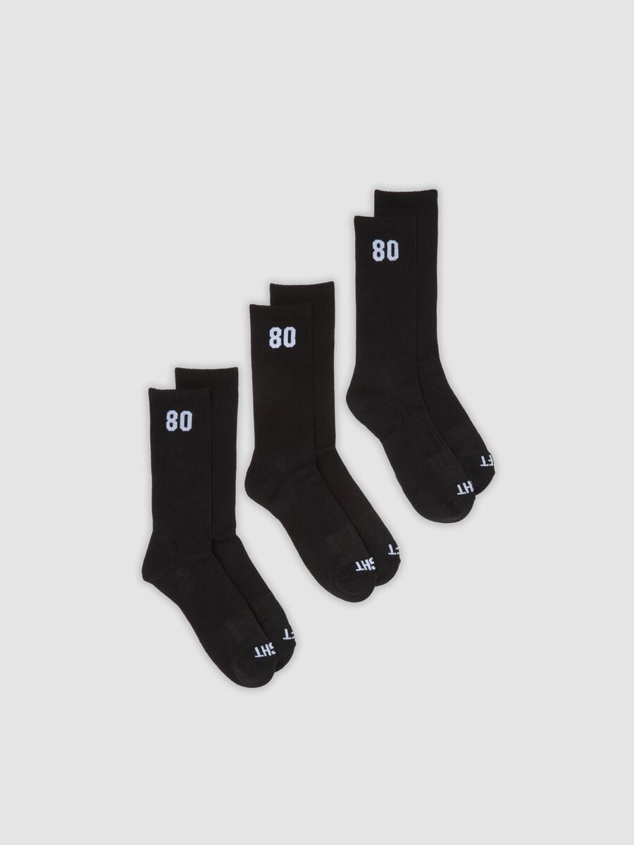 Tripack di calze sportive nere in cotone organico elasticizzato_0