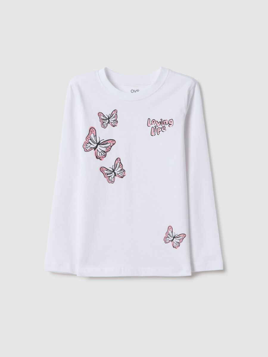 Girls' white pure cotton T-shirt regular fit with prints_0