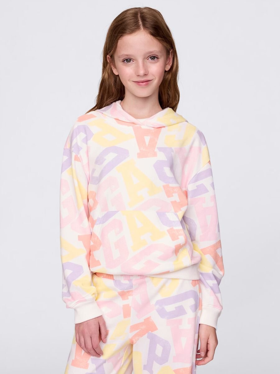 White sweatshirt with hood and logo print_0