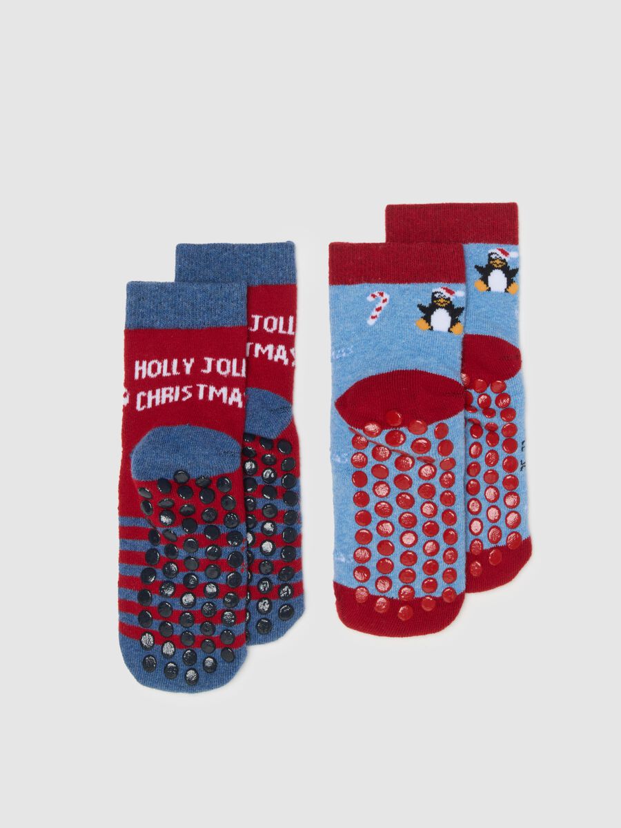 Two-pack Christmas non-slip socks for children in multicoloured cotton blend_1