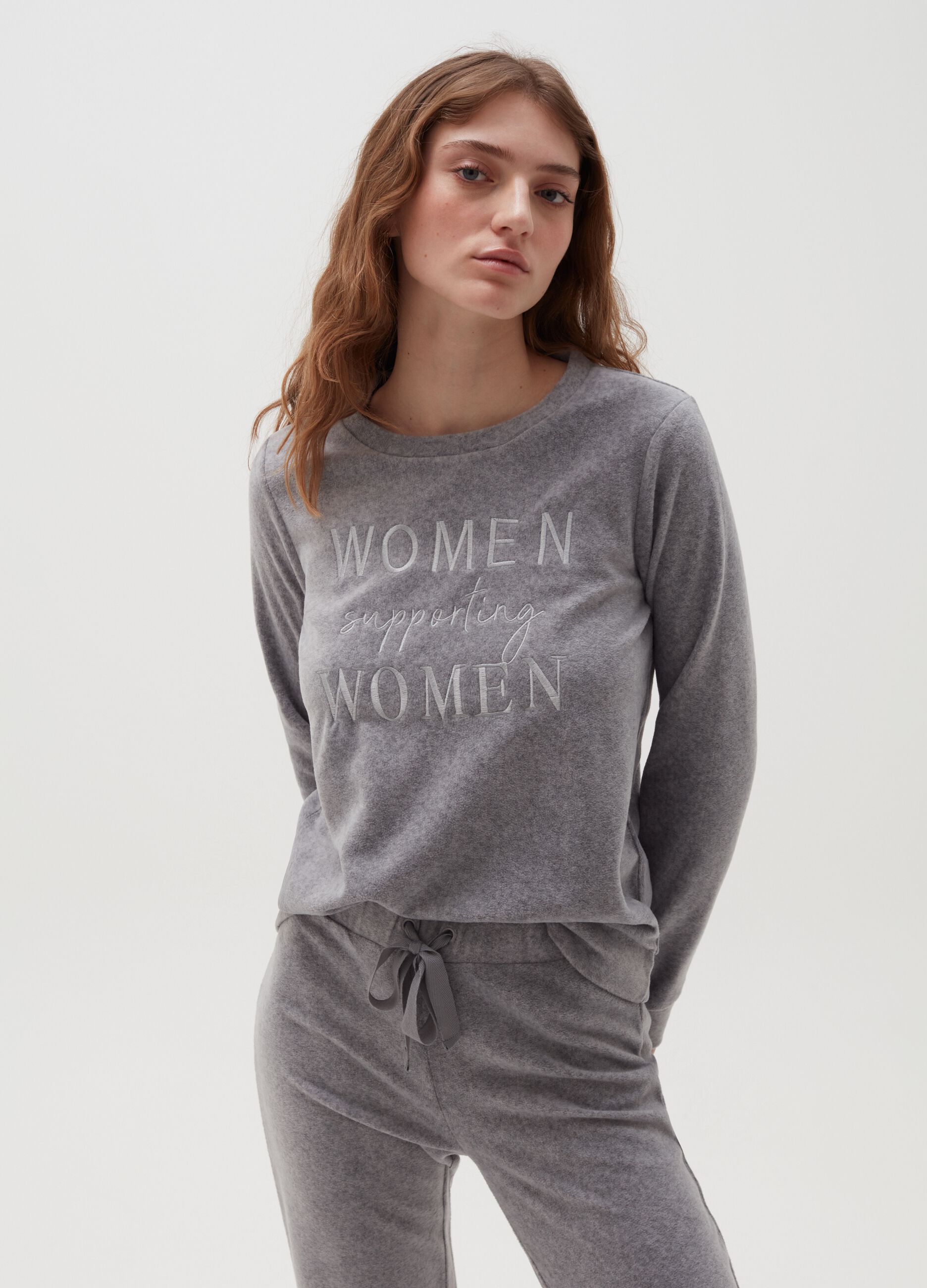 Mélange pyjama top with embroidered lettering