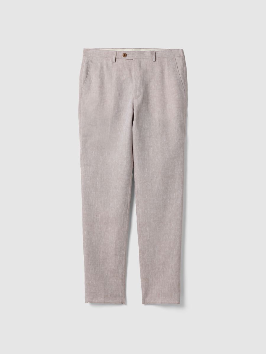 Pantaloni in puro lino beige slim fit_4
