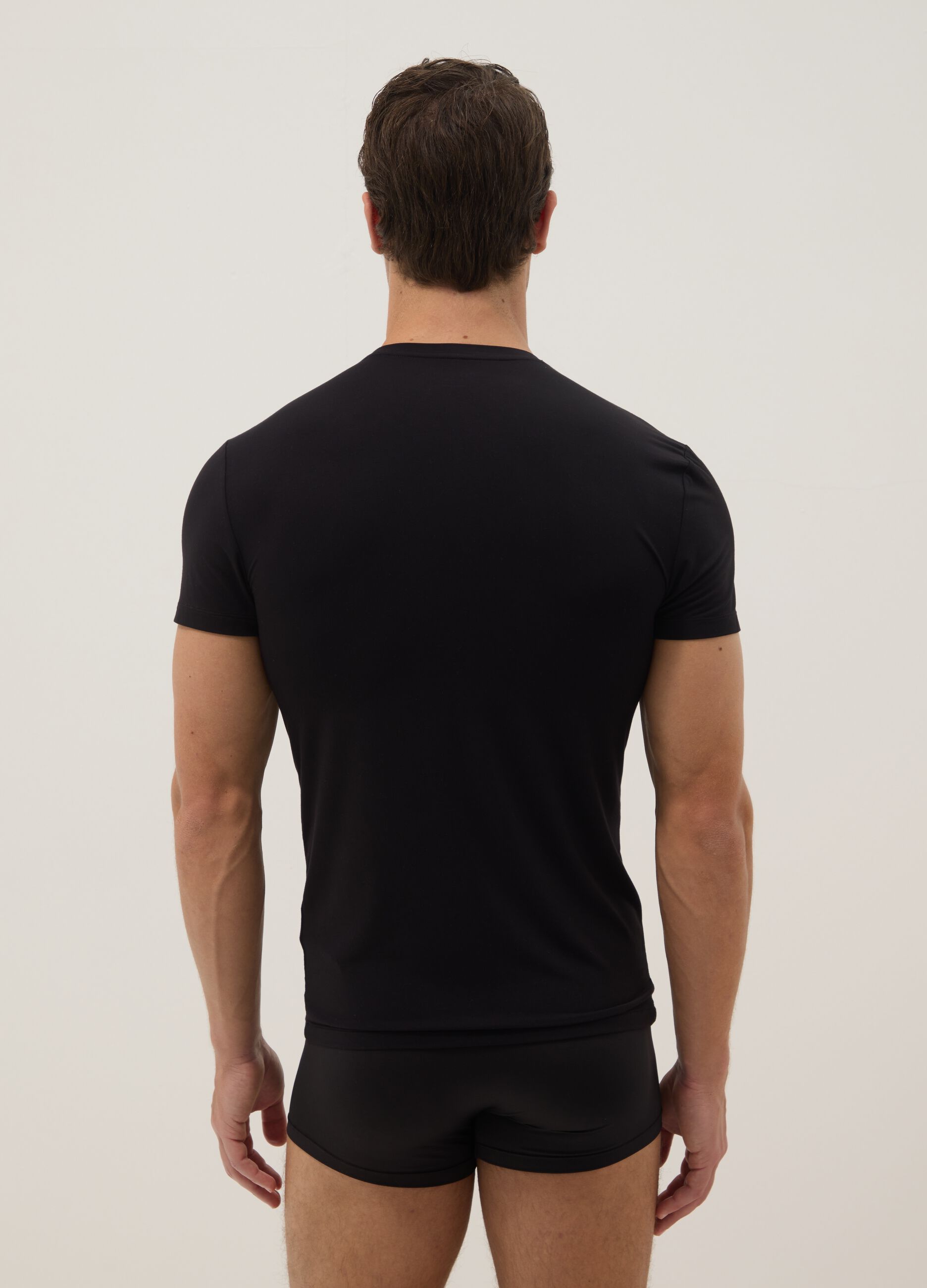 Black stretch modal T-shirt, regular fit