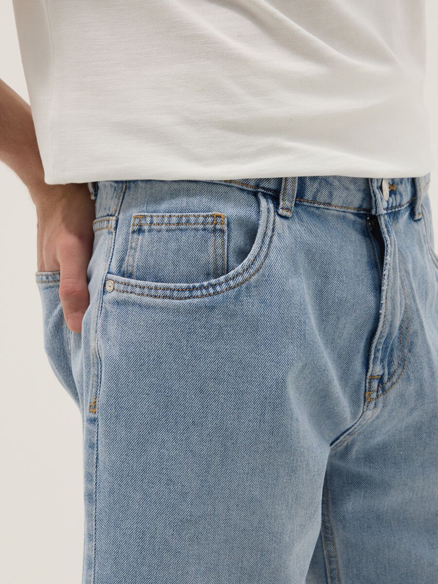 Light Blue Denim-Blend Slim Fit Shorts_3