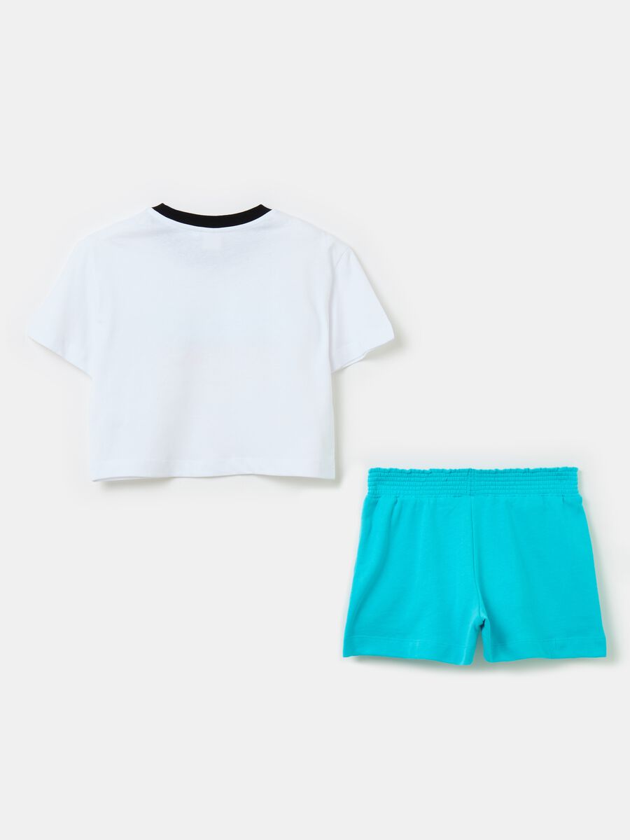 Jogging set t-shirt crop e shorts con logo_1