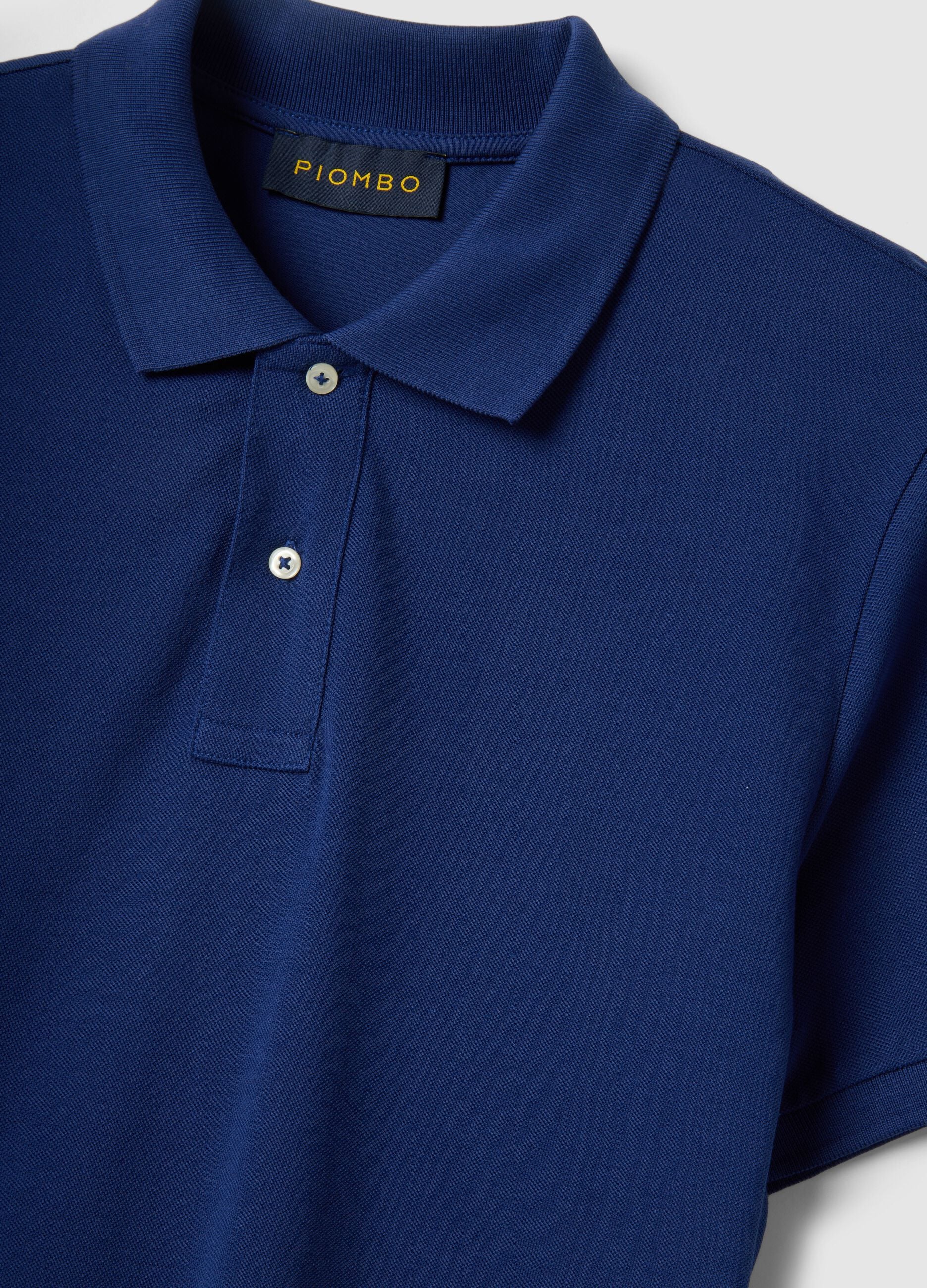 Short sleeve polo in pure blue cotton regular fit