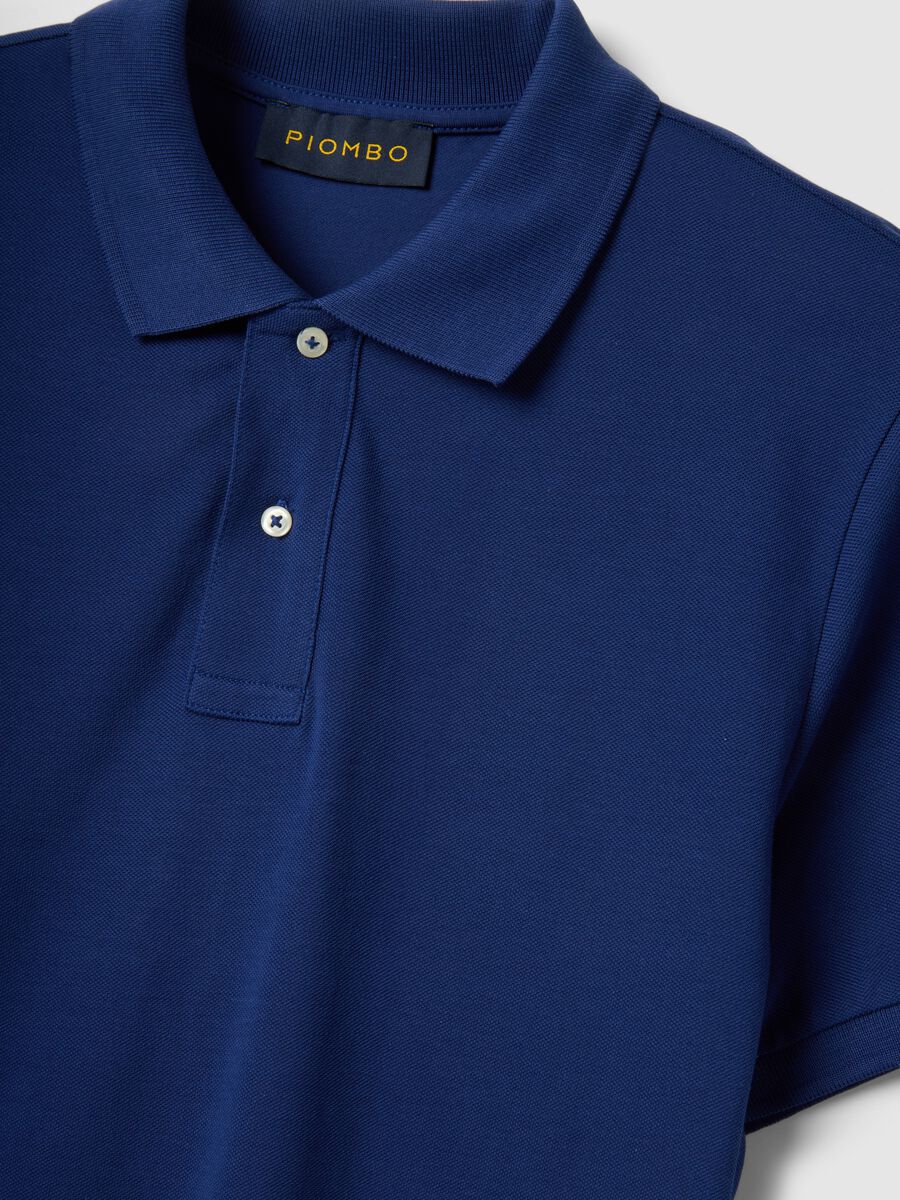 Polo a maniche corte in puro cotone blu regular fit_5