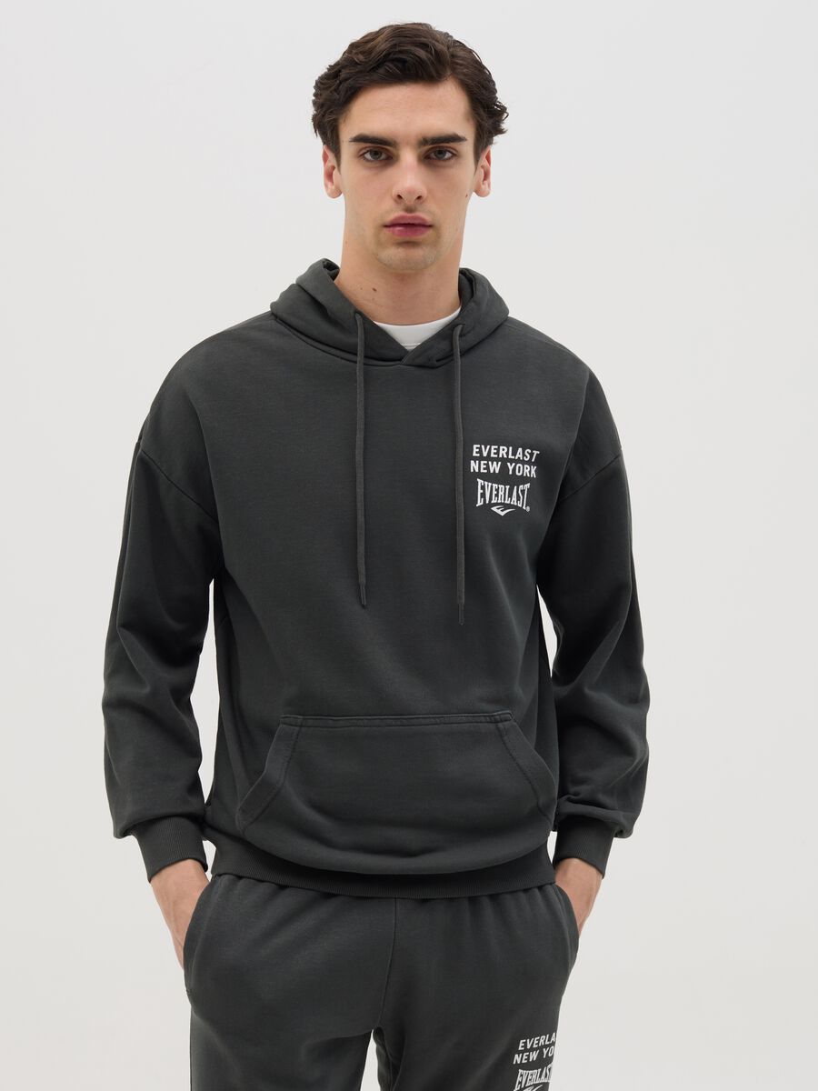 Grey sweatshirt with hood and logo print_0