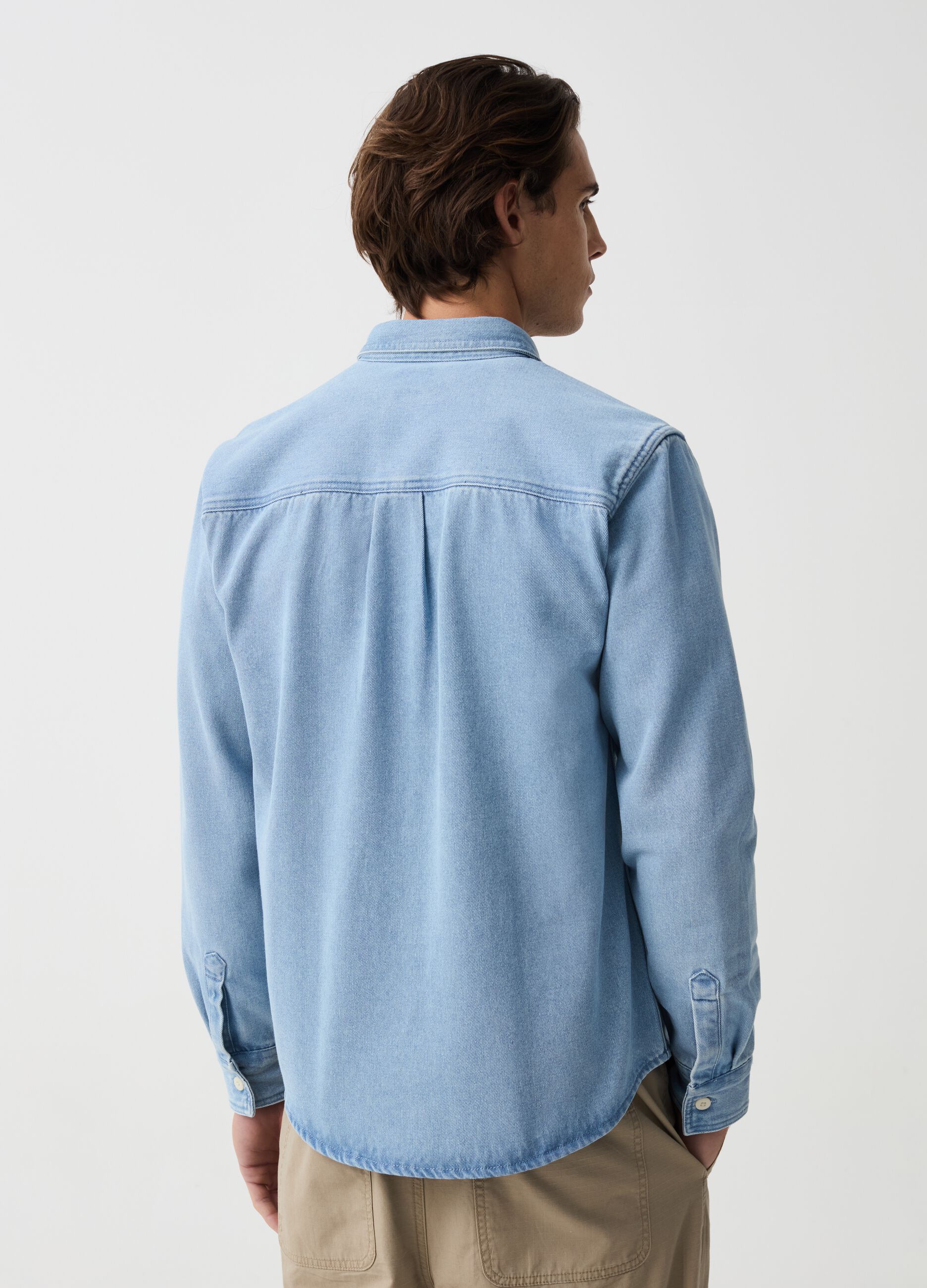 Denim shacket with pockets