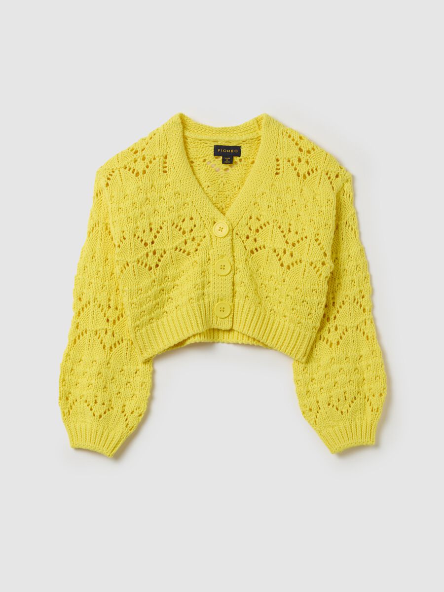 Cardigan with V neck and openwork design_3
