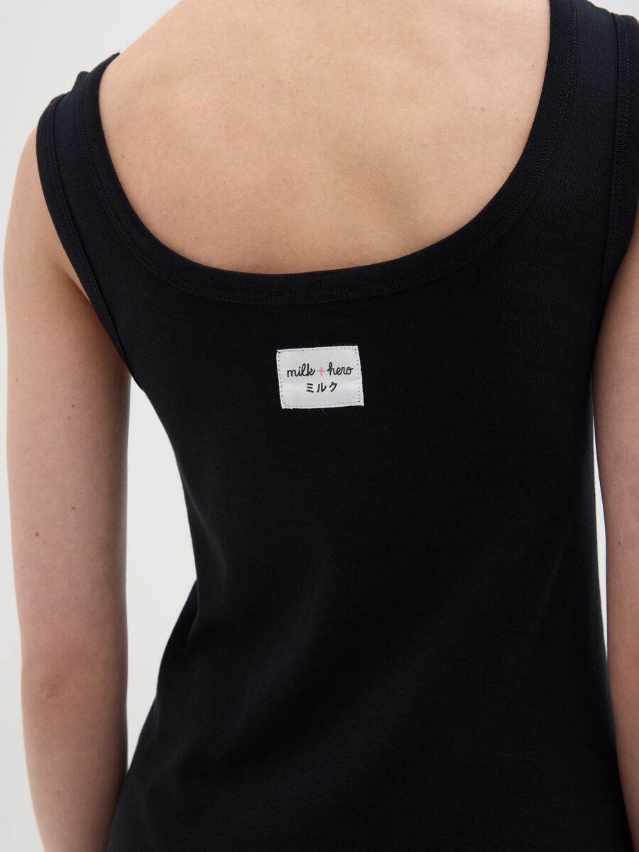 Women's short dress in pure black cotton, regular fit_2
