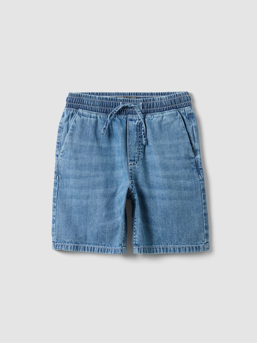 Shorts denim blu in puro cotone da bambino straight fit_0