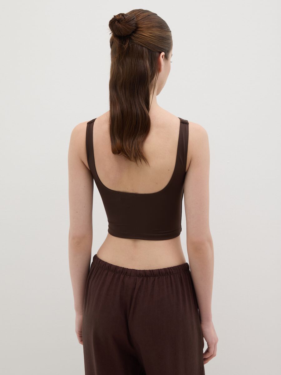 Brown stretch fabric crop tank_3