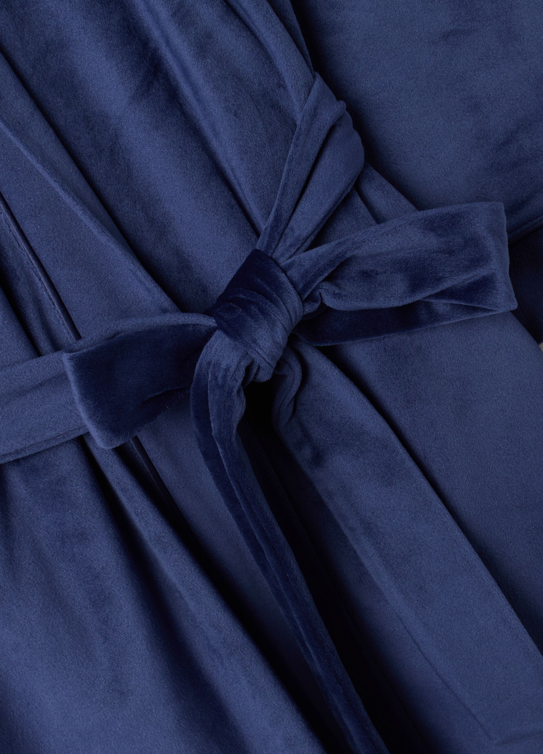 Blue stretch-fabric dressing gown with belt