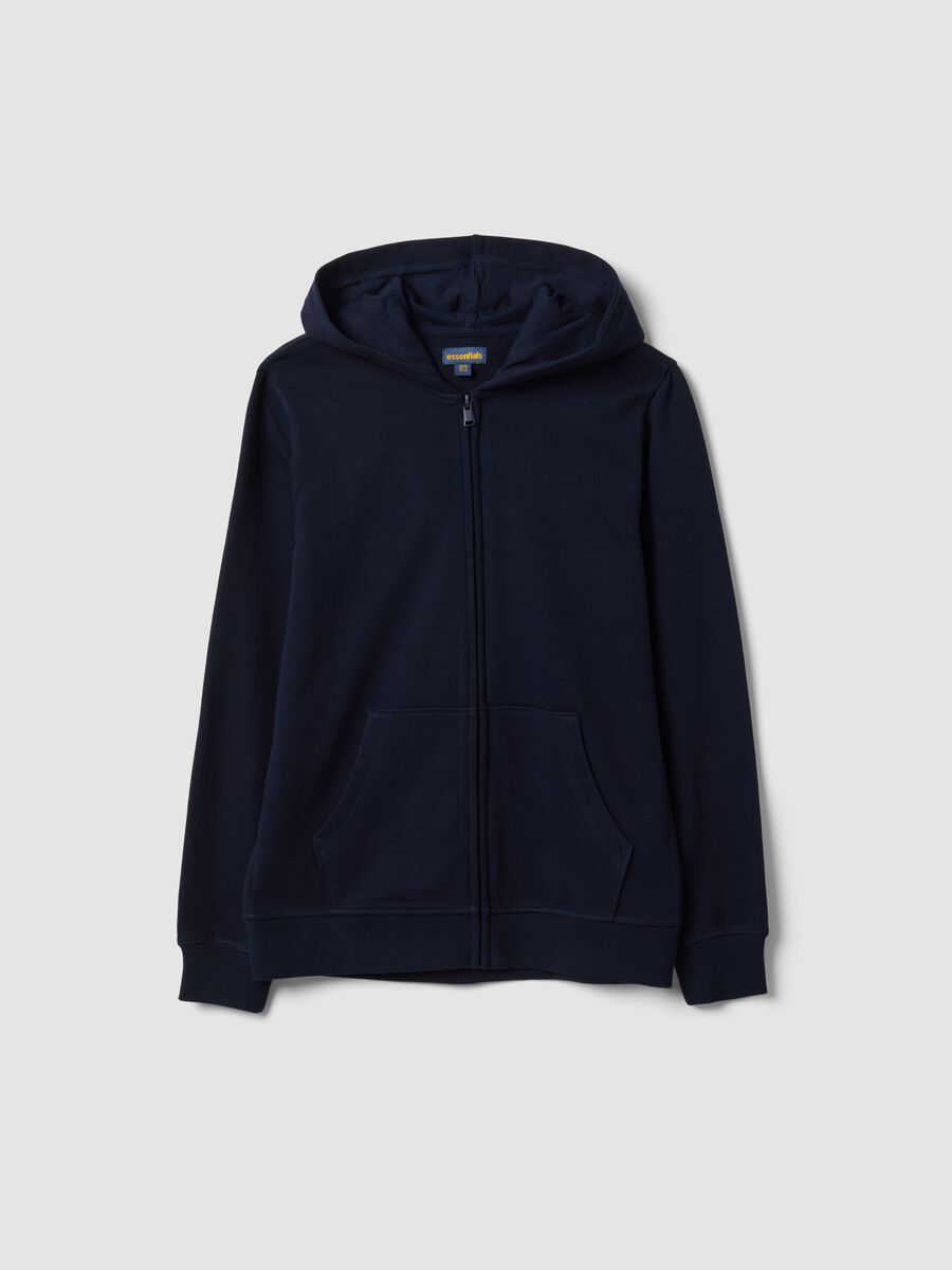 Felpa blu con cappuccio in puro cotone organico regular fit per ragazzo_0