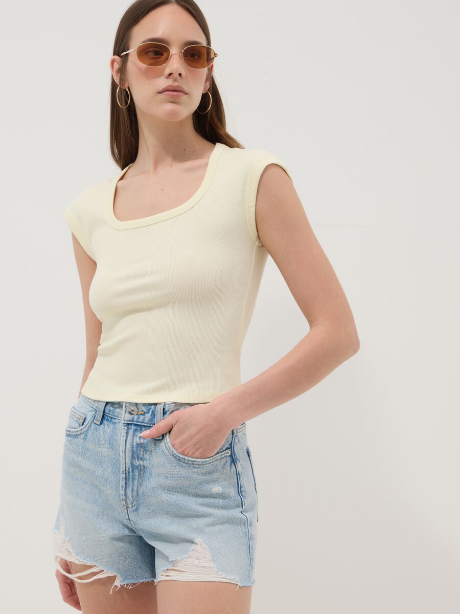 Yellow stretch-cotton short-sleeve T-shirt_3