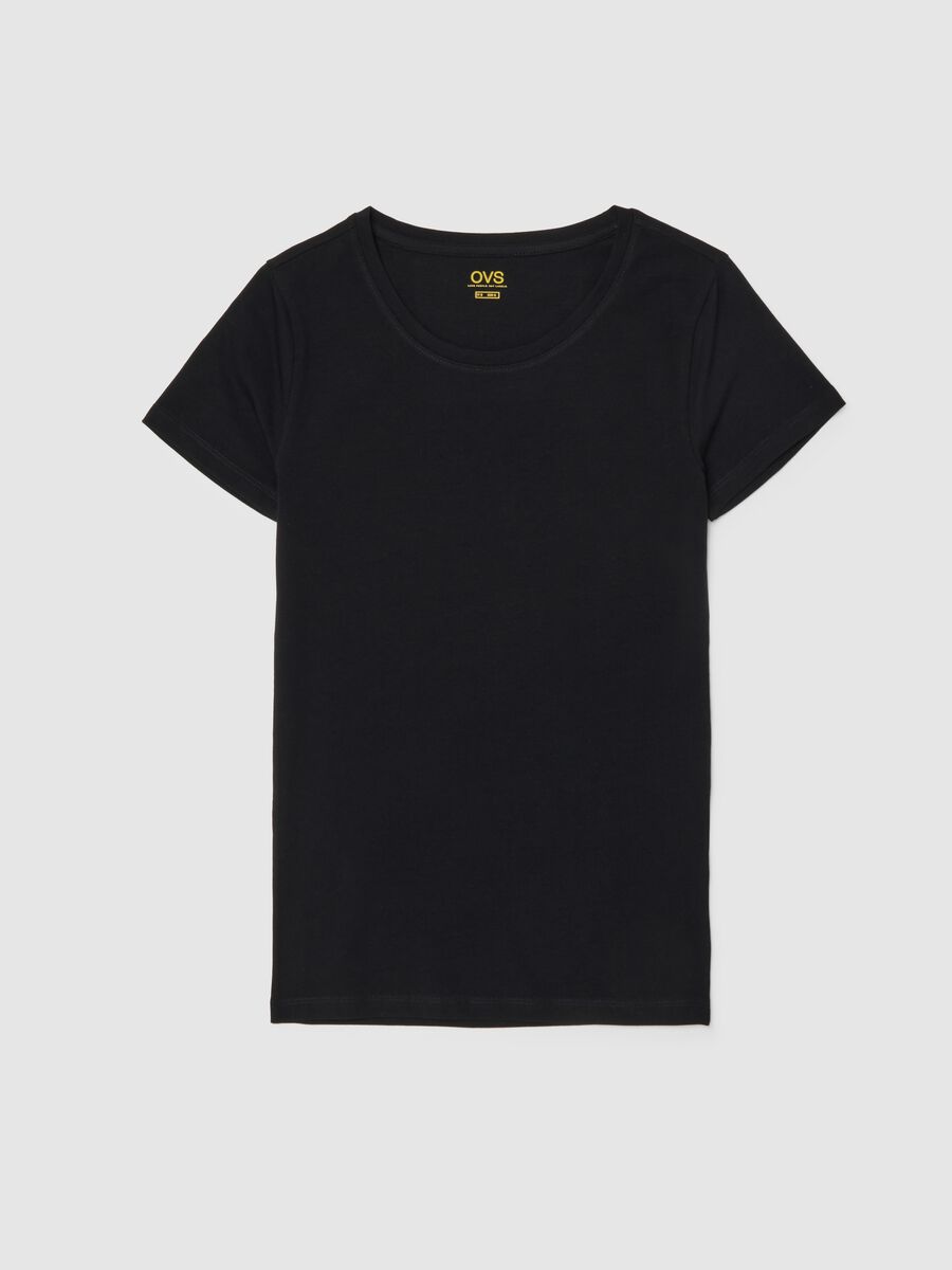 Maglietta nera in cotone elasticizzato vestibilità regular_4