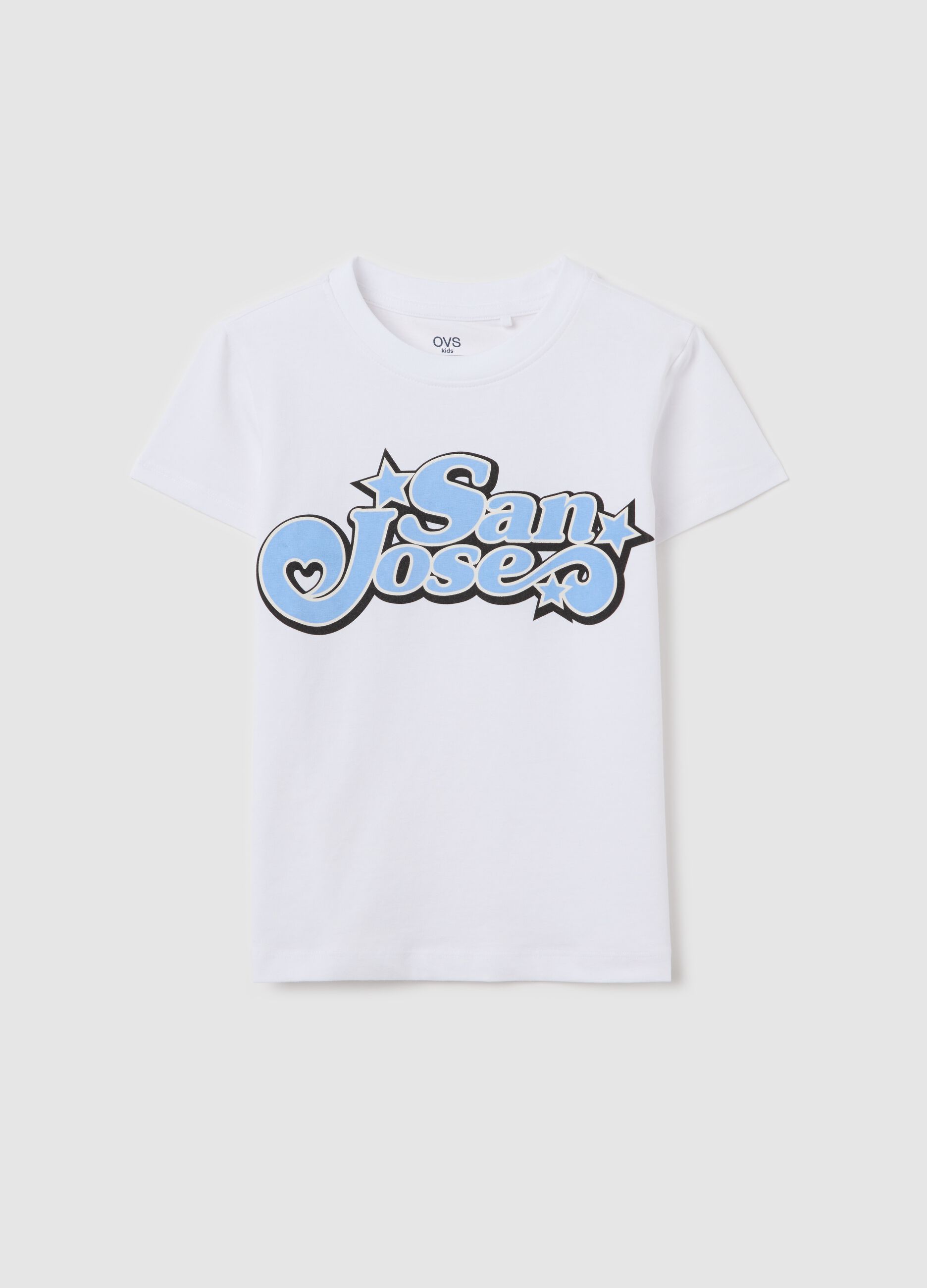 White stretch cotton T-shirt with print