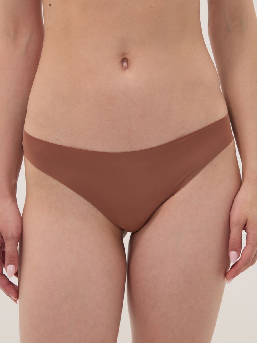 Slip marrone in microfibra elasticizzata a vita regular_1