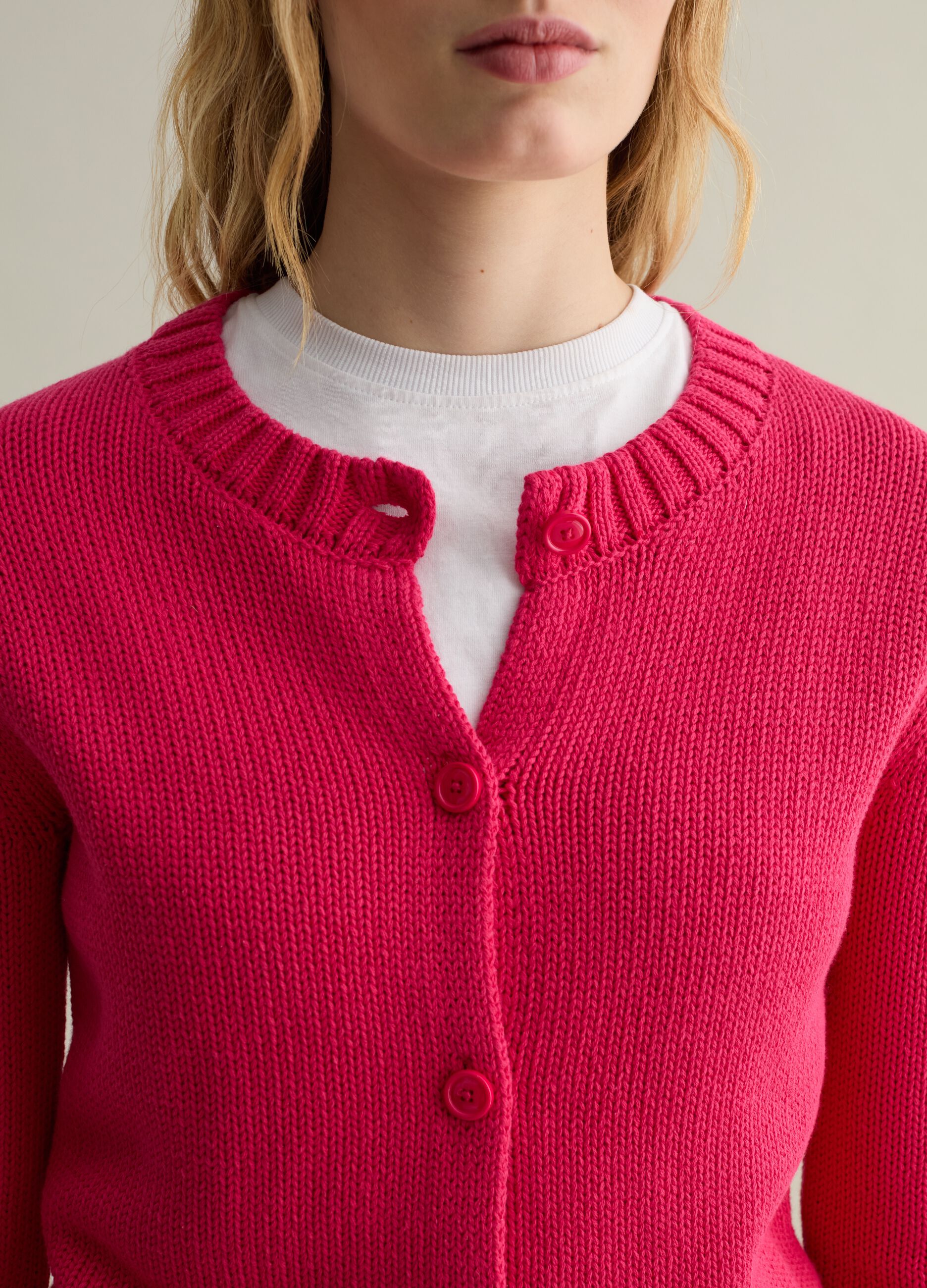 Cardigan with round neck in cotton