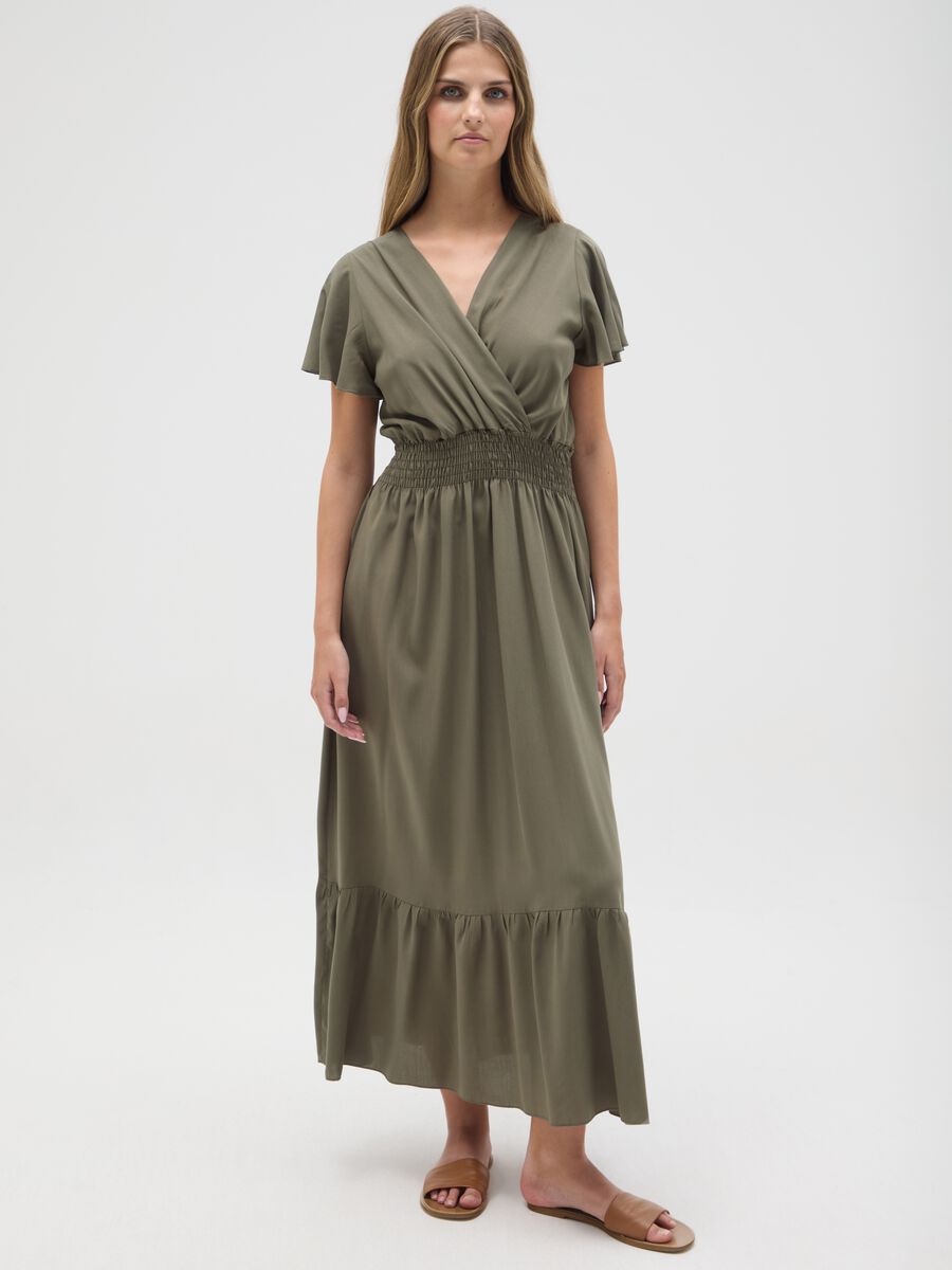 Women's long green dress in pure viscose regular fit_0