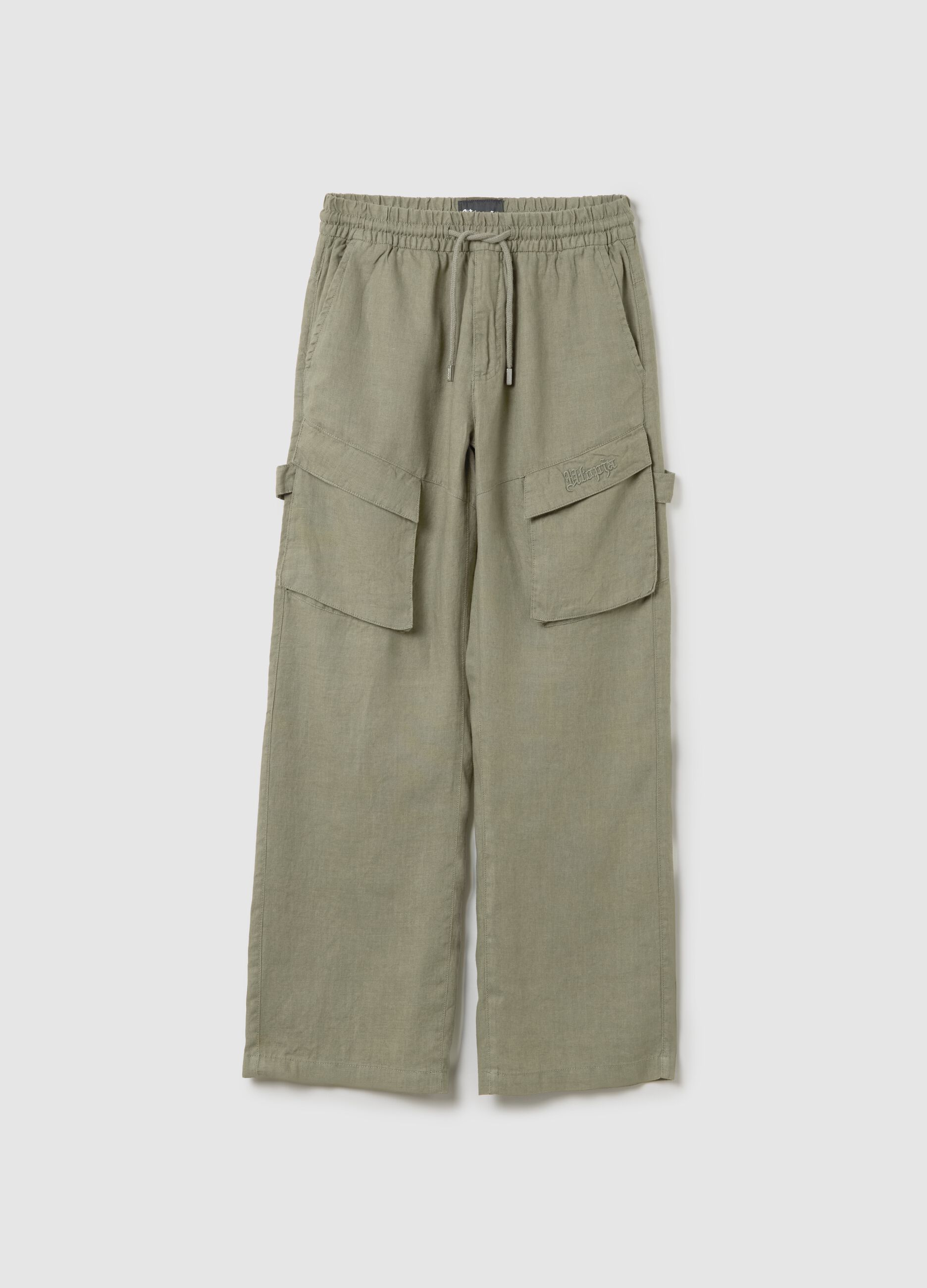 100% Linen Cargo Pants Military Green