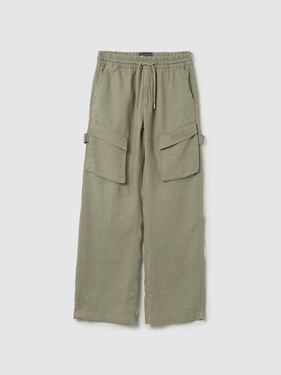 100% Linen Cargo Pants Military Green_5