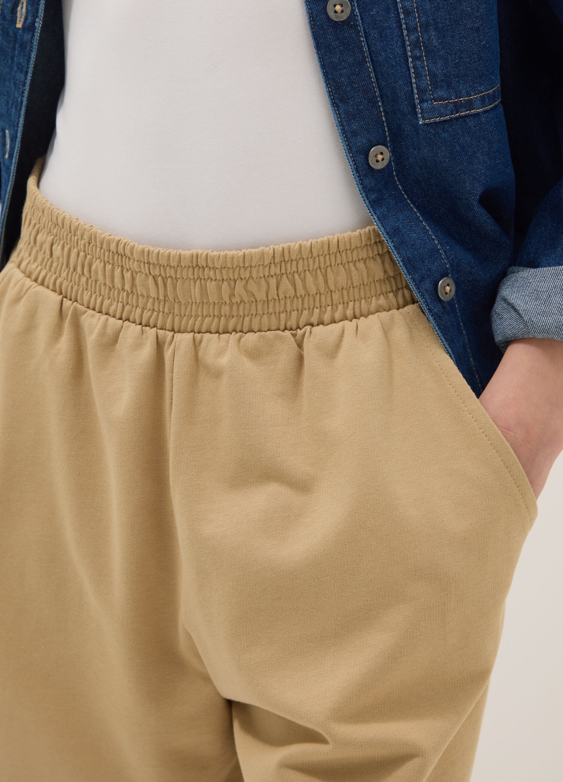 Girls' oversized fit beige pure cotton shorts
