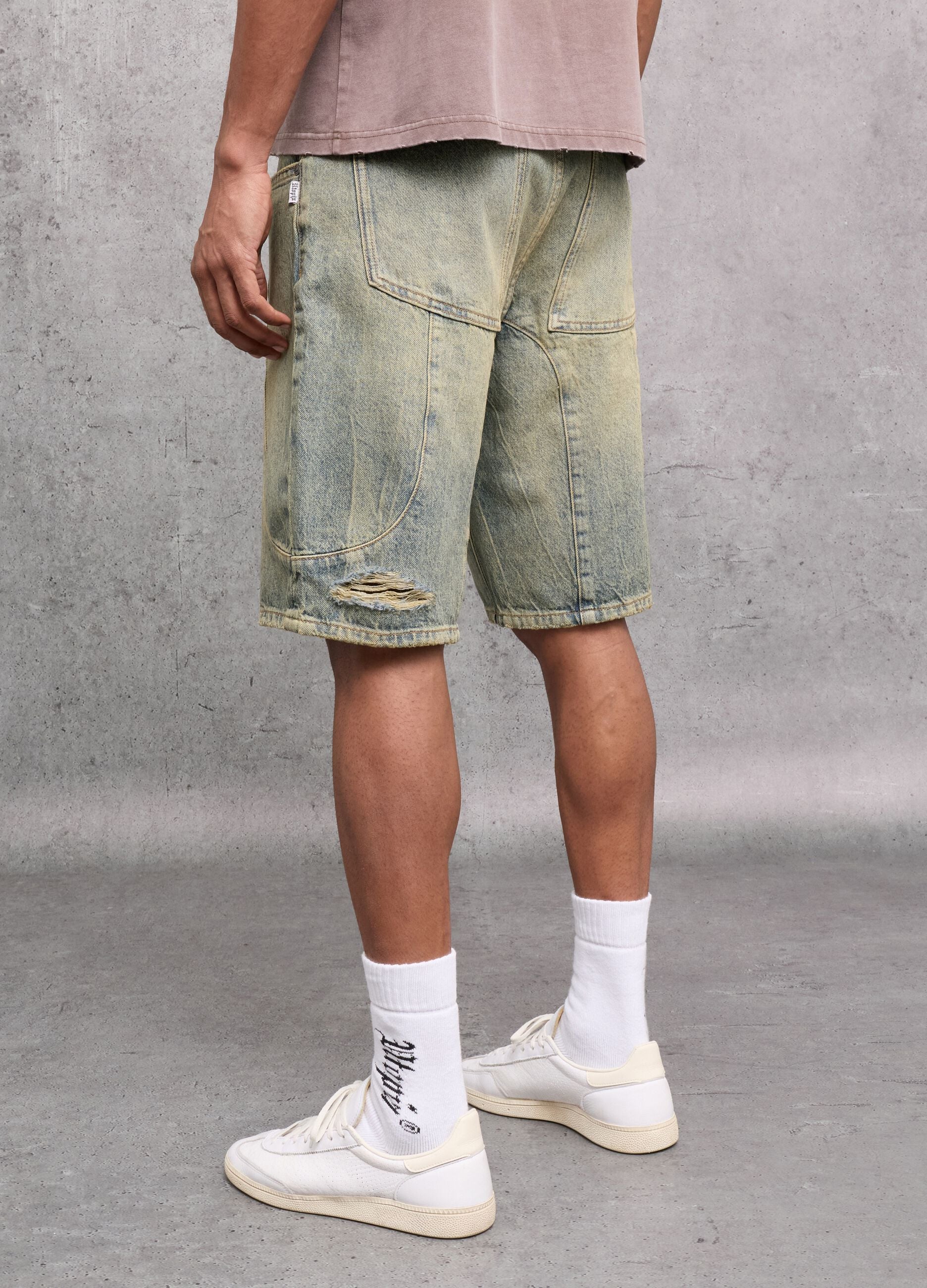 Washed Light Blue & Tea Denim Shorts