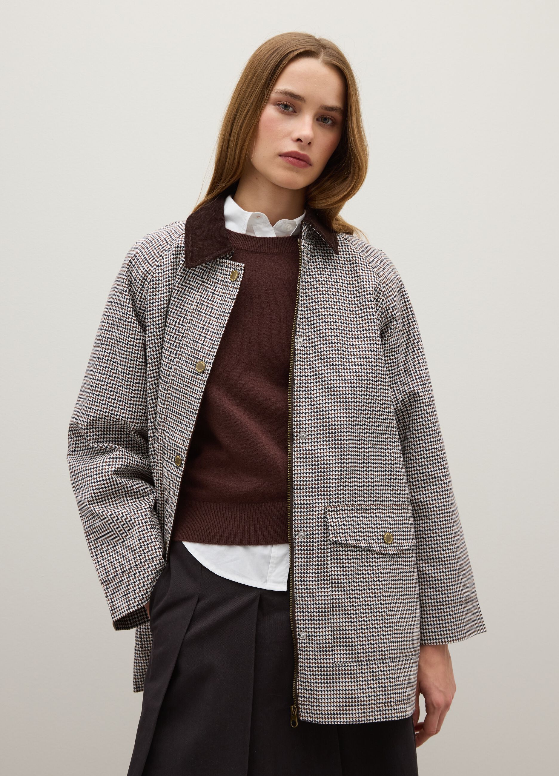 Giacca a quadri multicolor in puro cotone con bottoni e zip