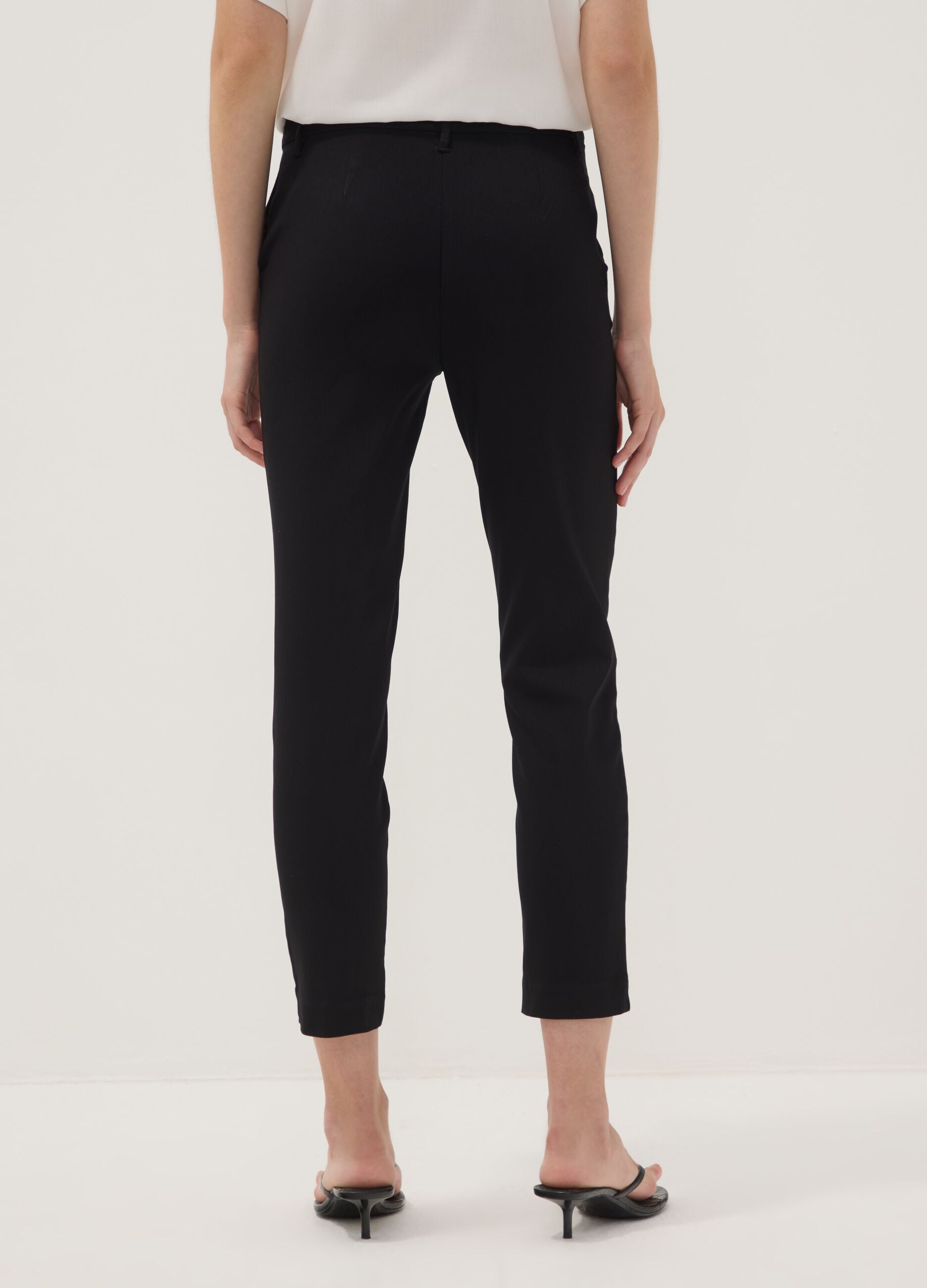 Black stretch viscose slim-fit chino trousers
