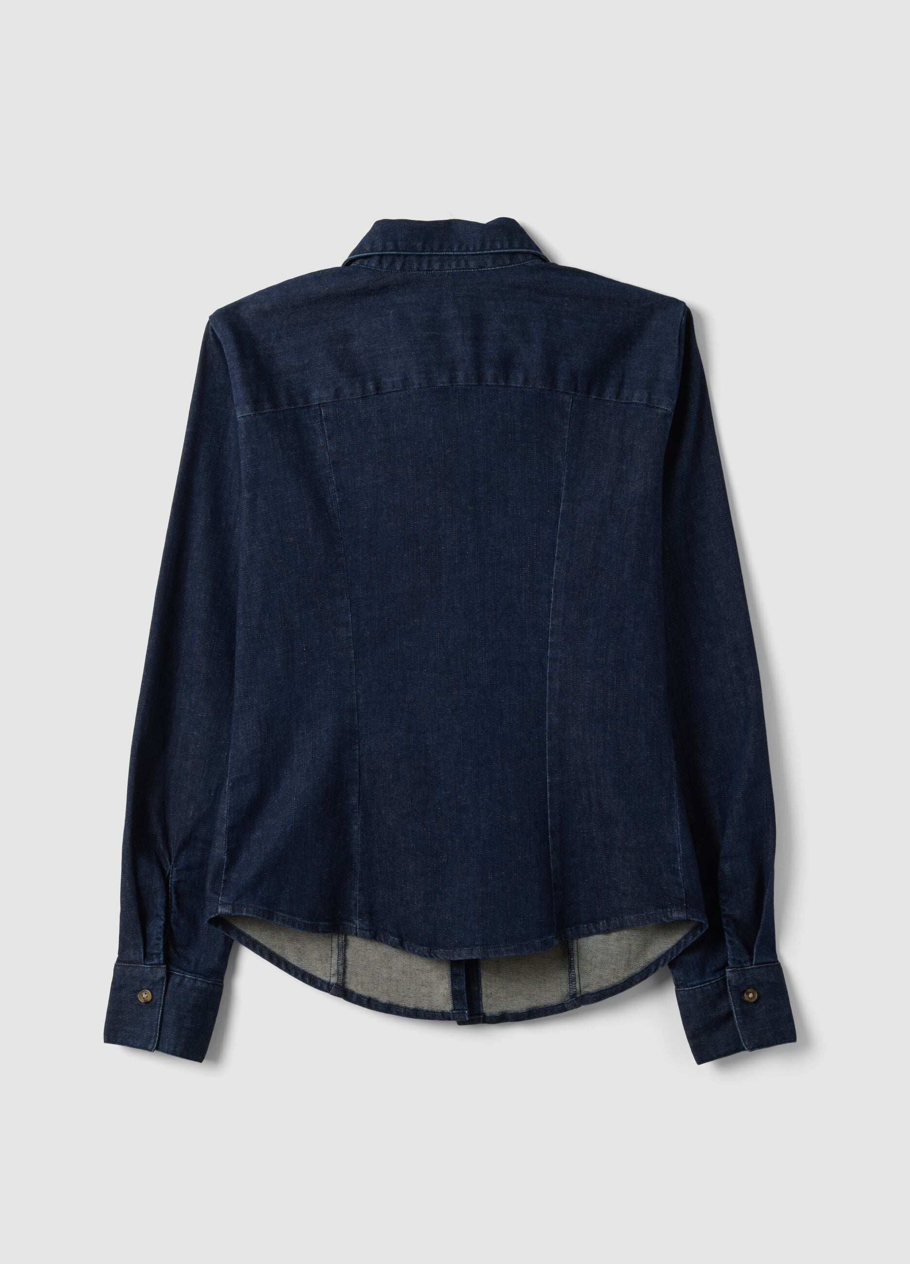 Dark blue slim-fit stretch cotton denim shirt