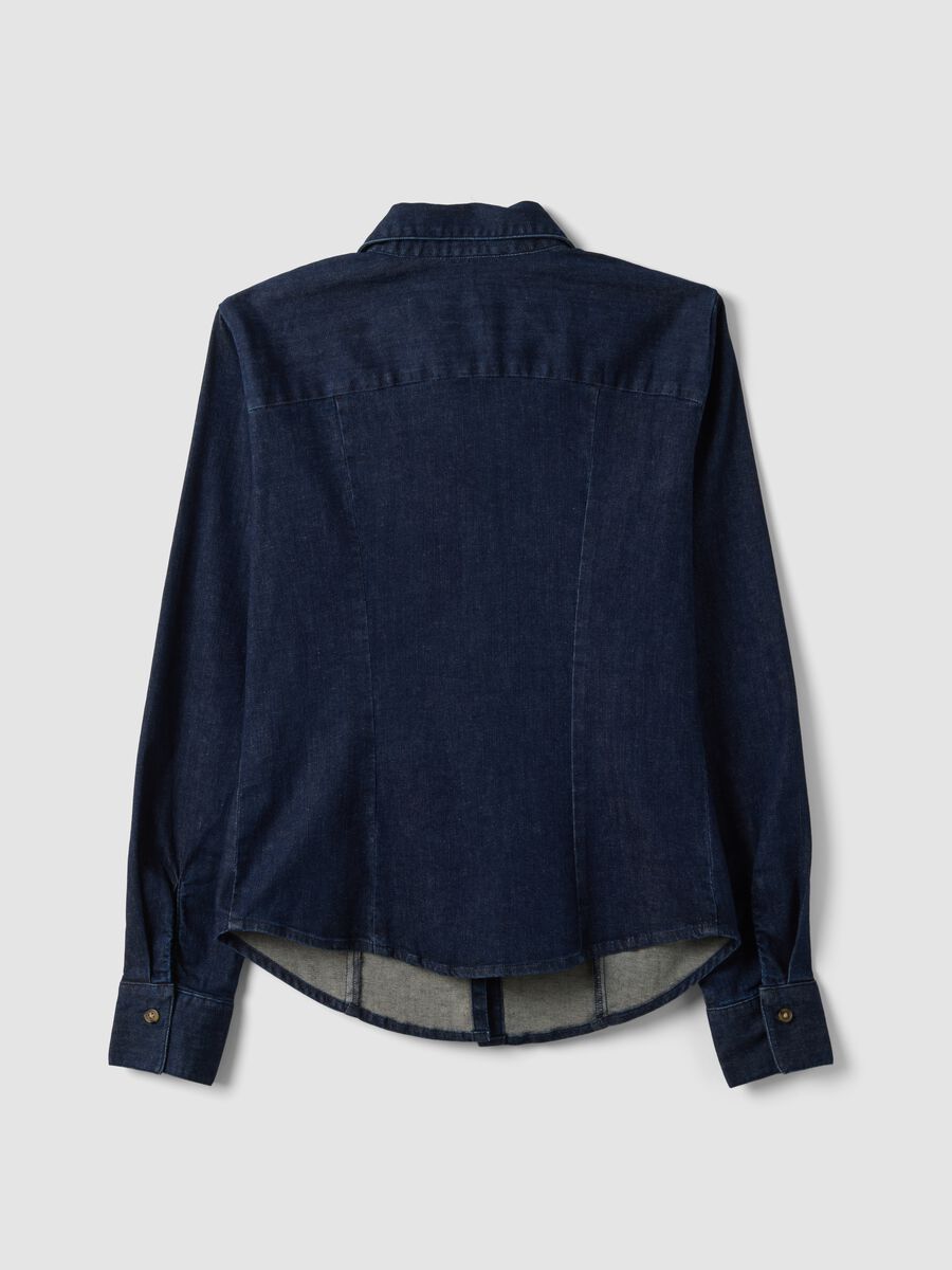 Dark blue slim-fit stretch cotton denim shirt_5