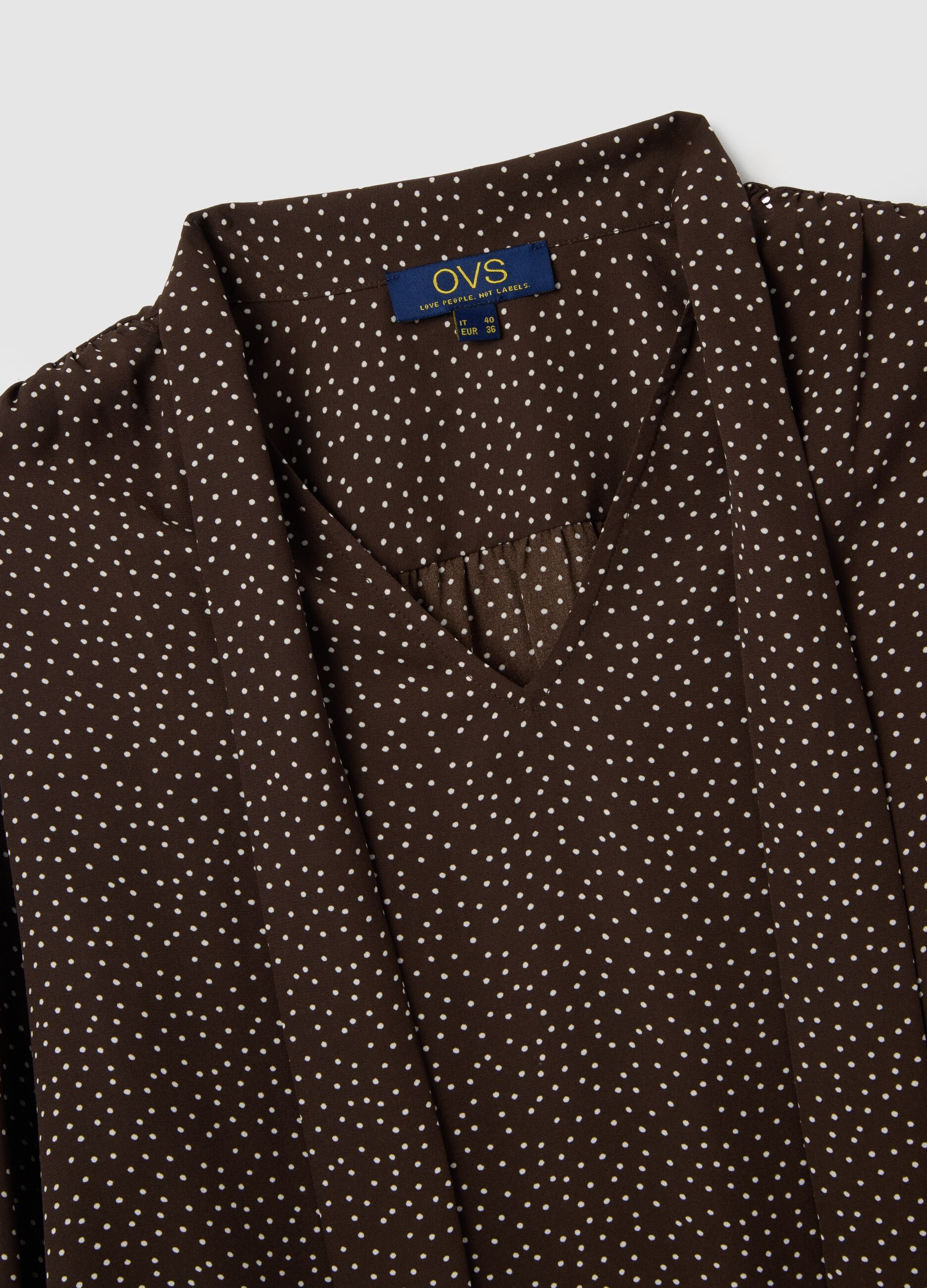 Brown polka dot shirt in mixed fabric