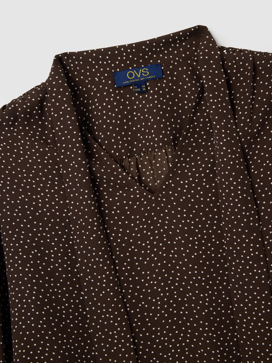 Brown polka dot shirt in mixed fabric_1