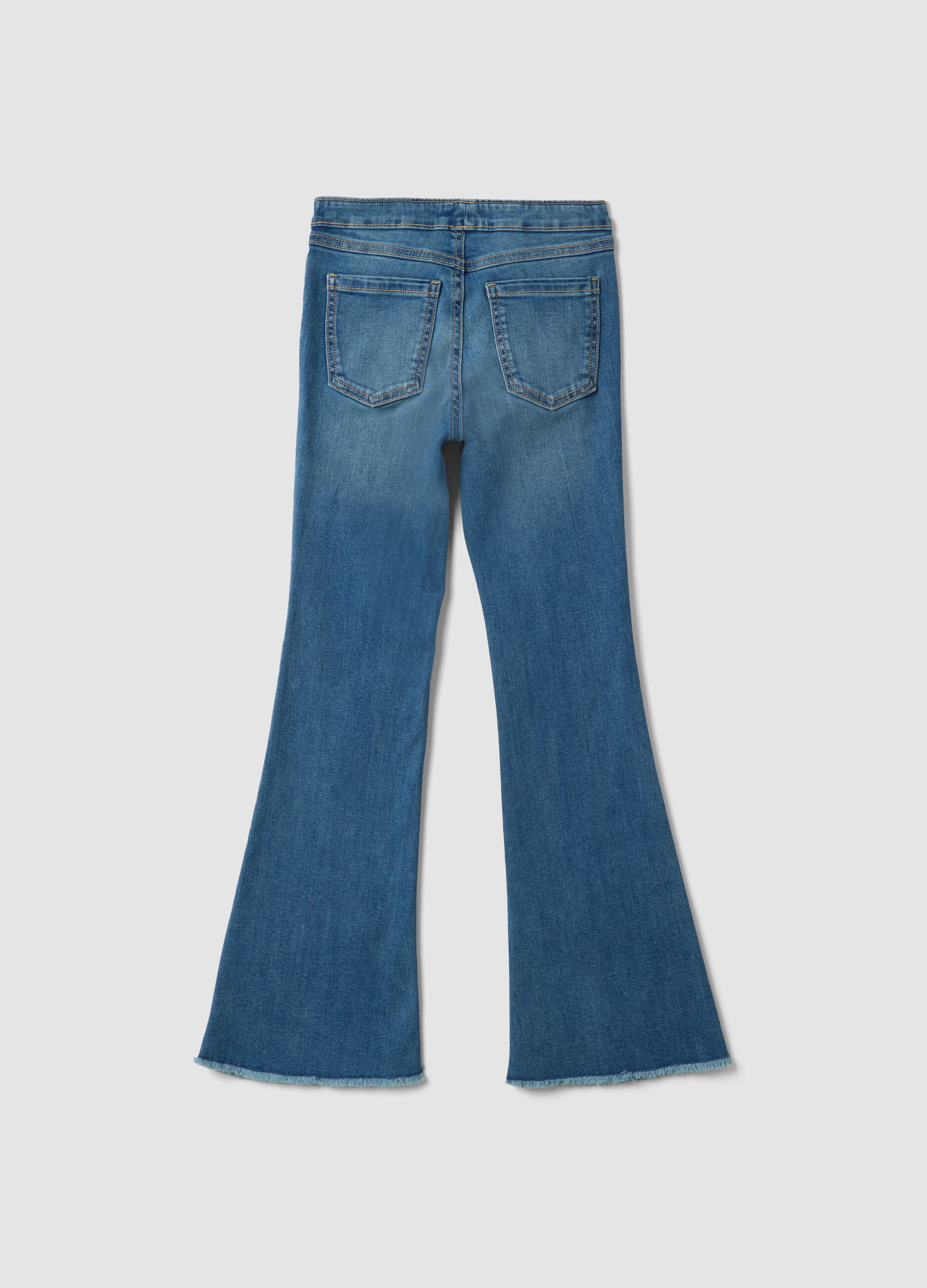 Girls&rsquo; blue flared jeggings in stretch cotton and viscose