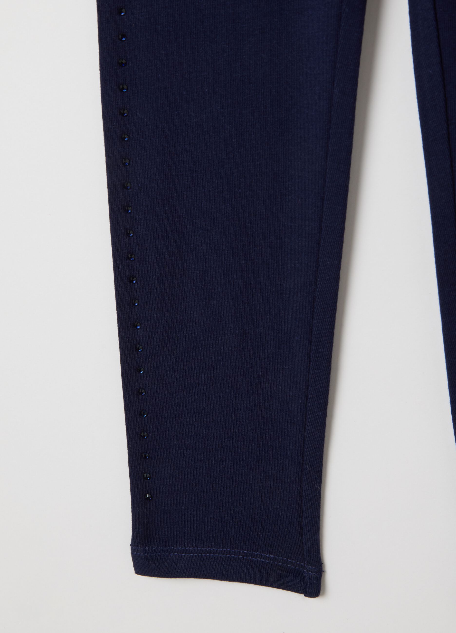 Girls' cotton stretch blue leggings with rhinestones