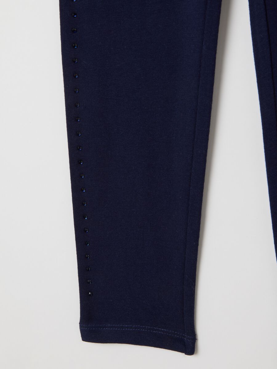 Girls' cotton stretch blue leggings with rhinestones_3